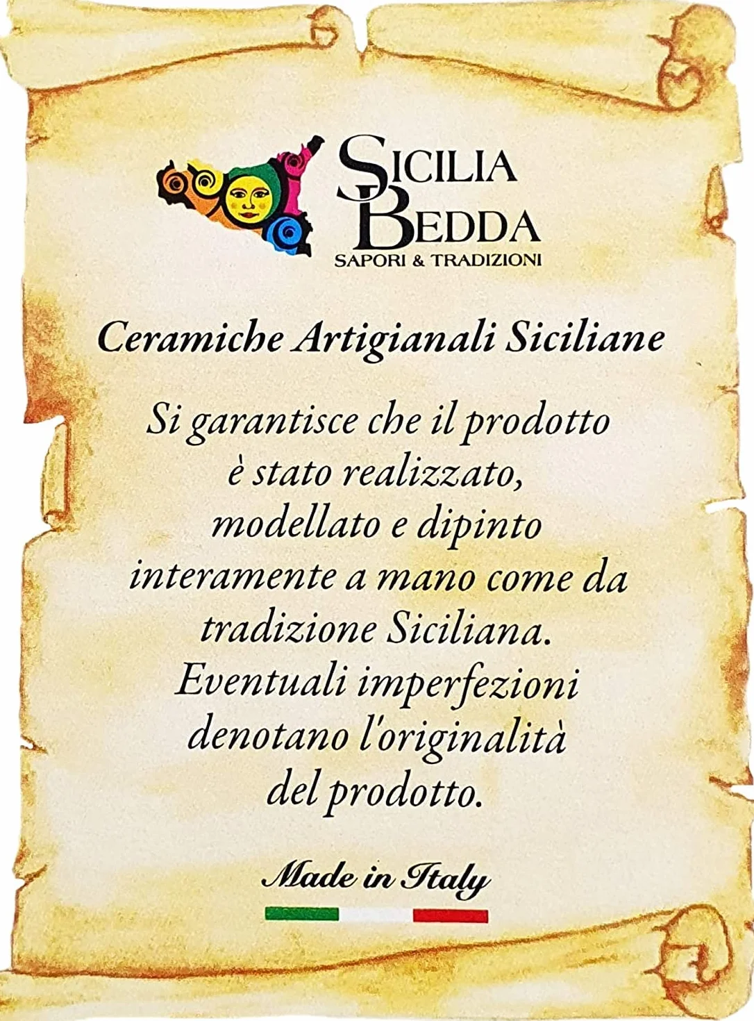 sicilia bedda - Sycylijska szyszka z ozdobnymi stopami - wzór majoliczny - ceramika Caltagirone (wysokość 32 x 18, biała)