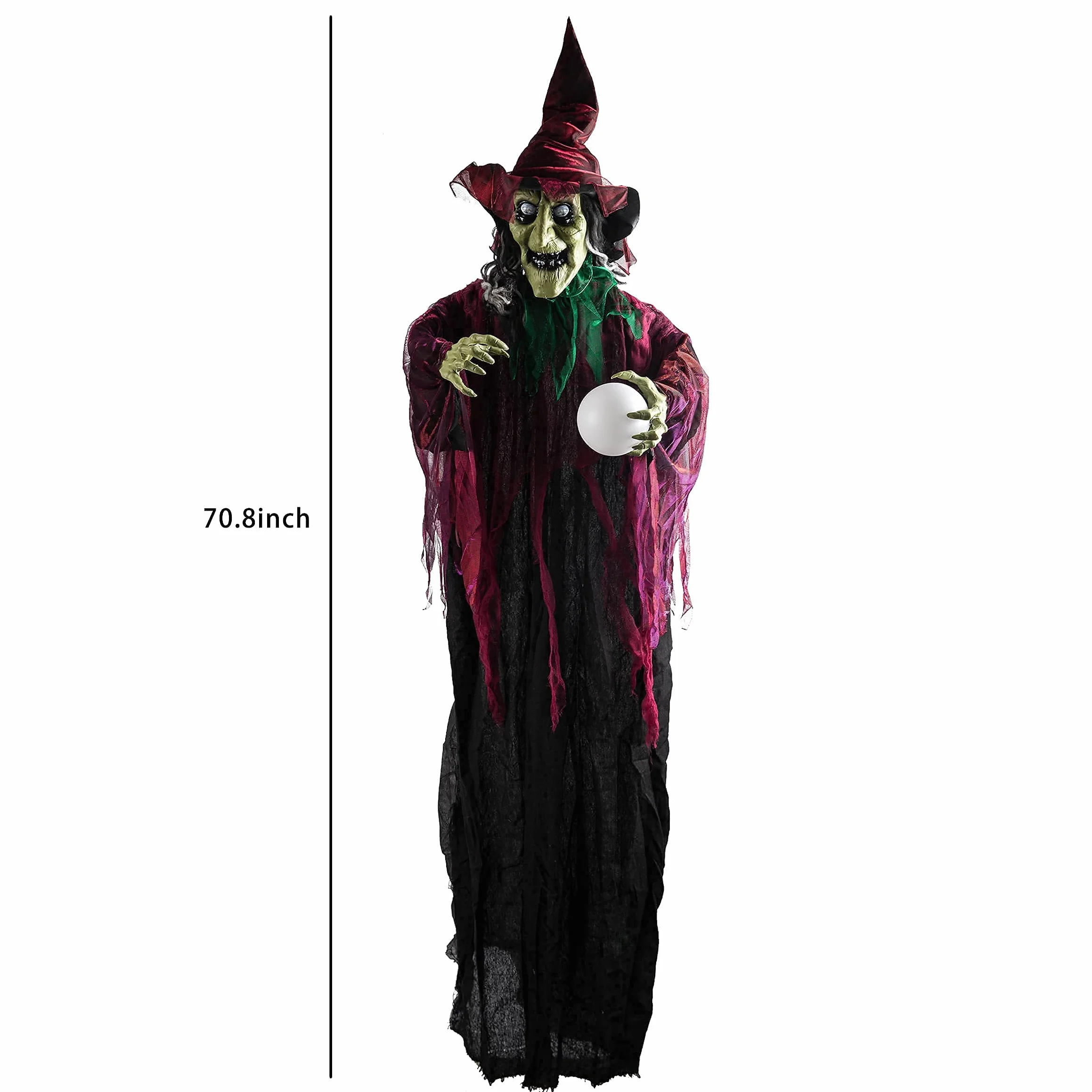 JOYIN Wisząca Dekoracja Czarownicy na Halloween - Animowana Przerażająca Czarownica z Oczami LED i Dźwiękiem, Dekoracja na Zewnątrz, Trawnik, Podwórko, Patio