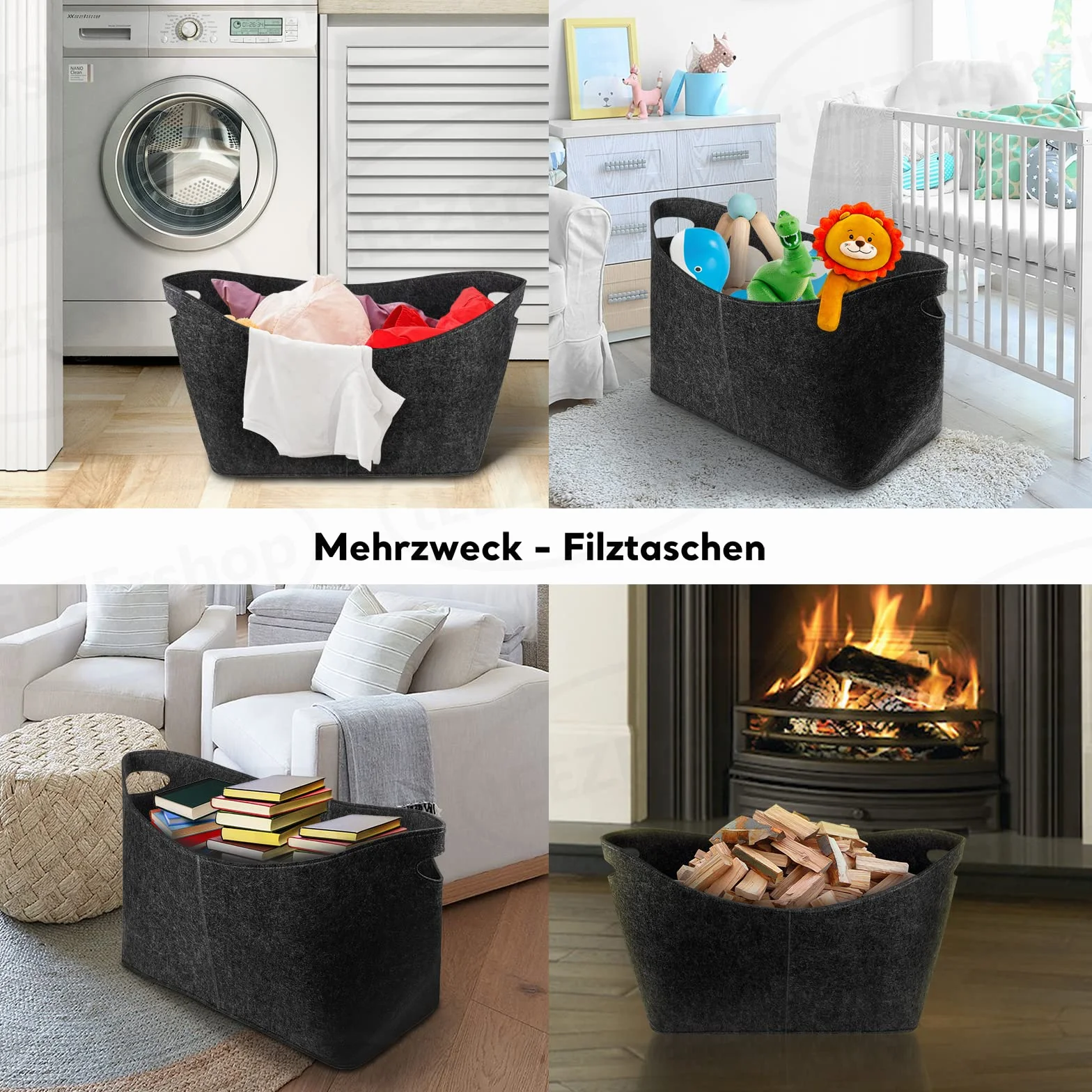 XXL Filcowy Kosz Na Drewno Kominkowe 60 x 40 x 30 cm - Bardzo Gruby 5 mm, Składany, Udźwig 60 kg, Torba Na Gazety, Ubrania (Ciemnoszary)