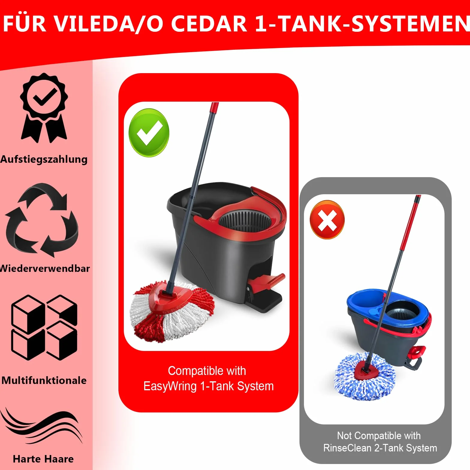 Spin mop do szorowania, zapasowa głowica, kompatybilna z Vileda Turbo mopem i szczotkami podłogowymi, trójkąt, szczotka do czyszczenia łazienki, kuchni, basenu, garażu, na taras