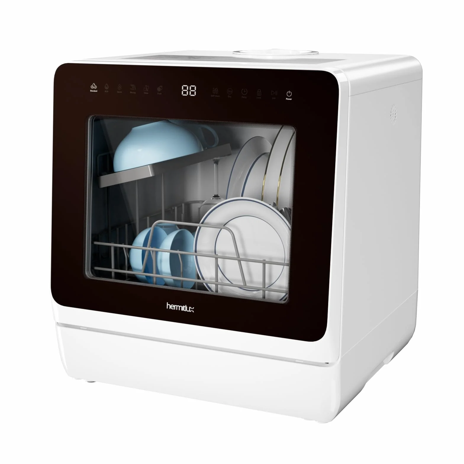 Hermitlux Zmywarka do naczyń mini 7+3 programy 5 nakryć zbiornik 5 l opóźnienie startu zabezpieczenie przed dziećmi