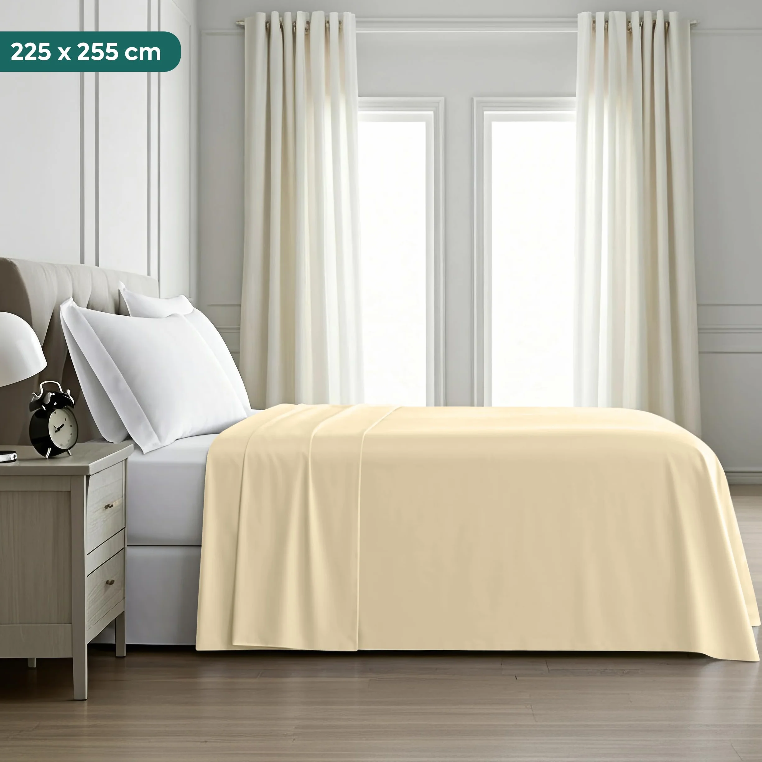 Utopia Bedding - Płaskie Prześcieradło Podwójne (225 x 255 cm, Beige) - Soft Brushed Microfiber Fabric - dla rozmiaru łóżka 135 x 190 cm