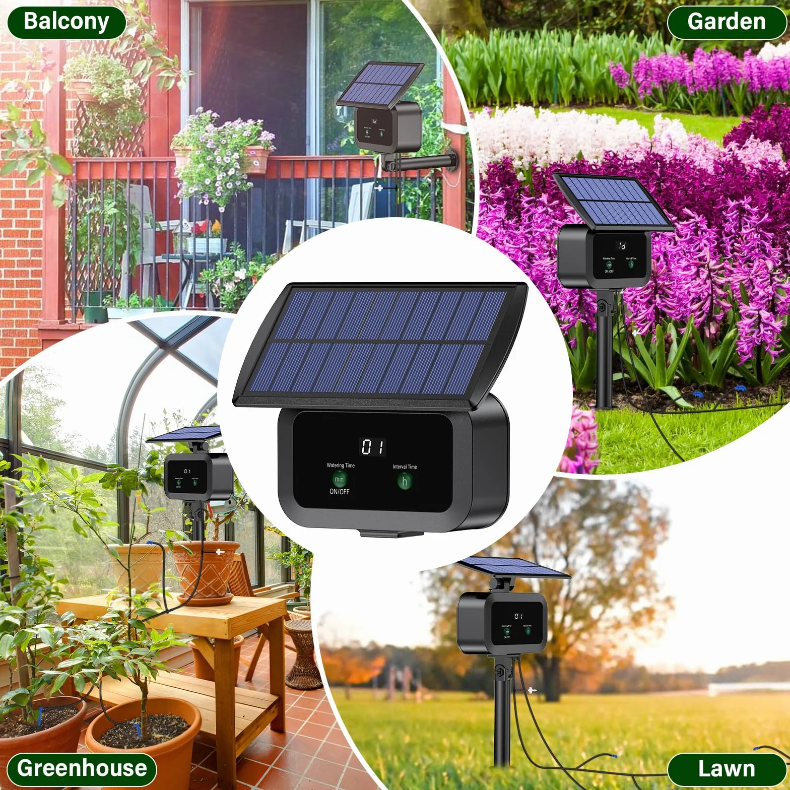 Zestaw do automatycznego nawadniania solarnego, automatyczny system nawadniania ogrodowego, solarne systemy nawadniania z zegarem + wąż 15 m do ogrodu, na balkon, do roślin doniczkowych