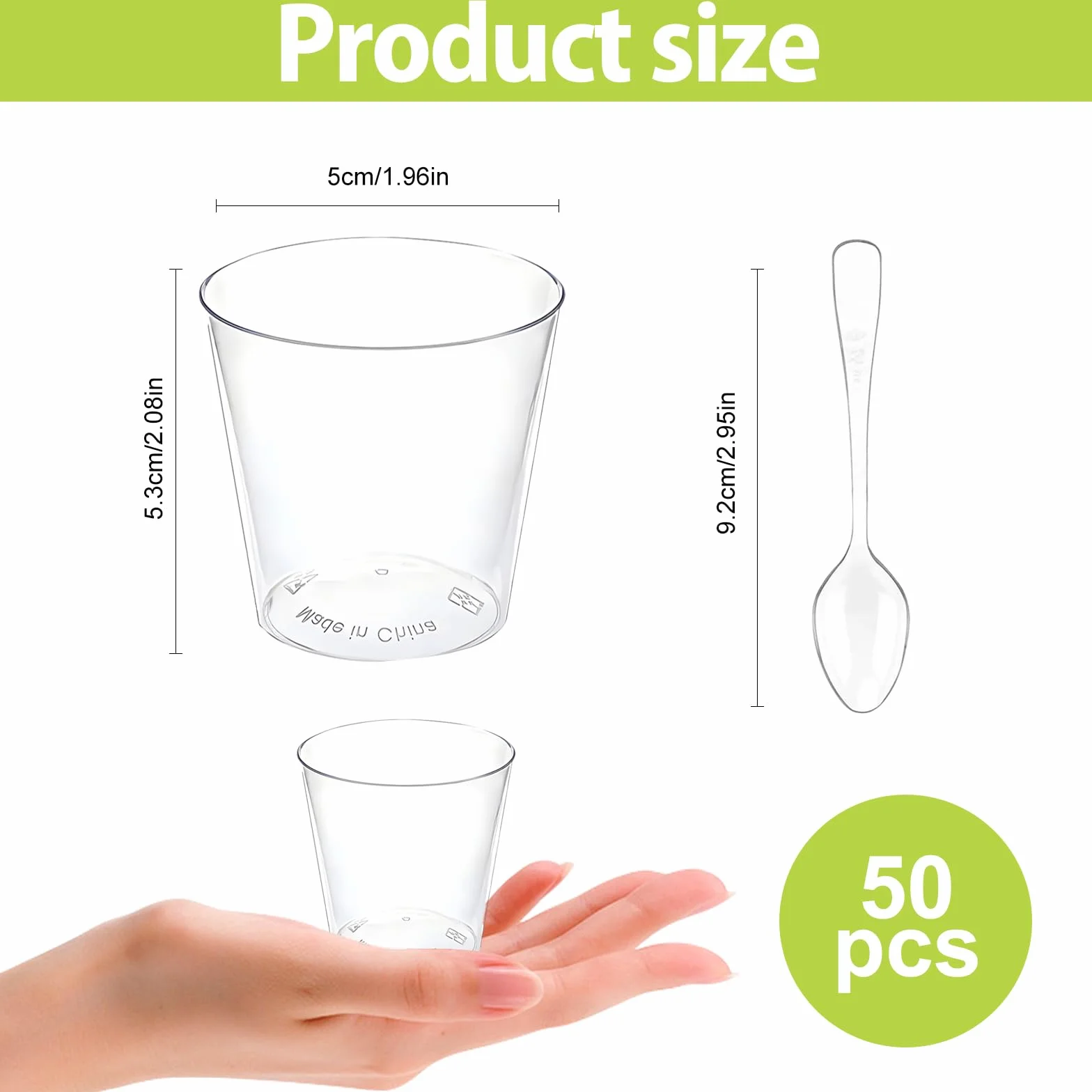 Plastikowe kubki deserowe, 50 szt., z łyżeczkami, 60 ml, wielokrotnego użytku, do puddingu, musu, lodów, deserów, na imprezę