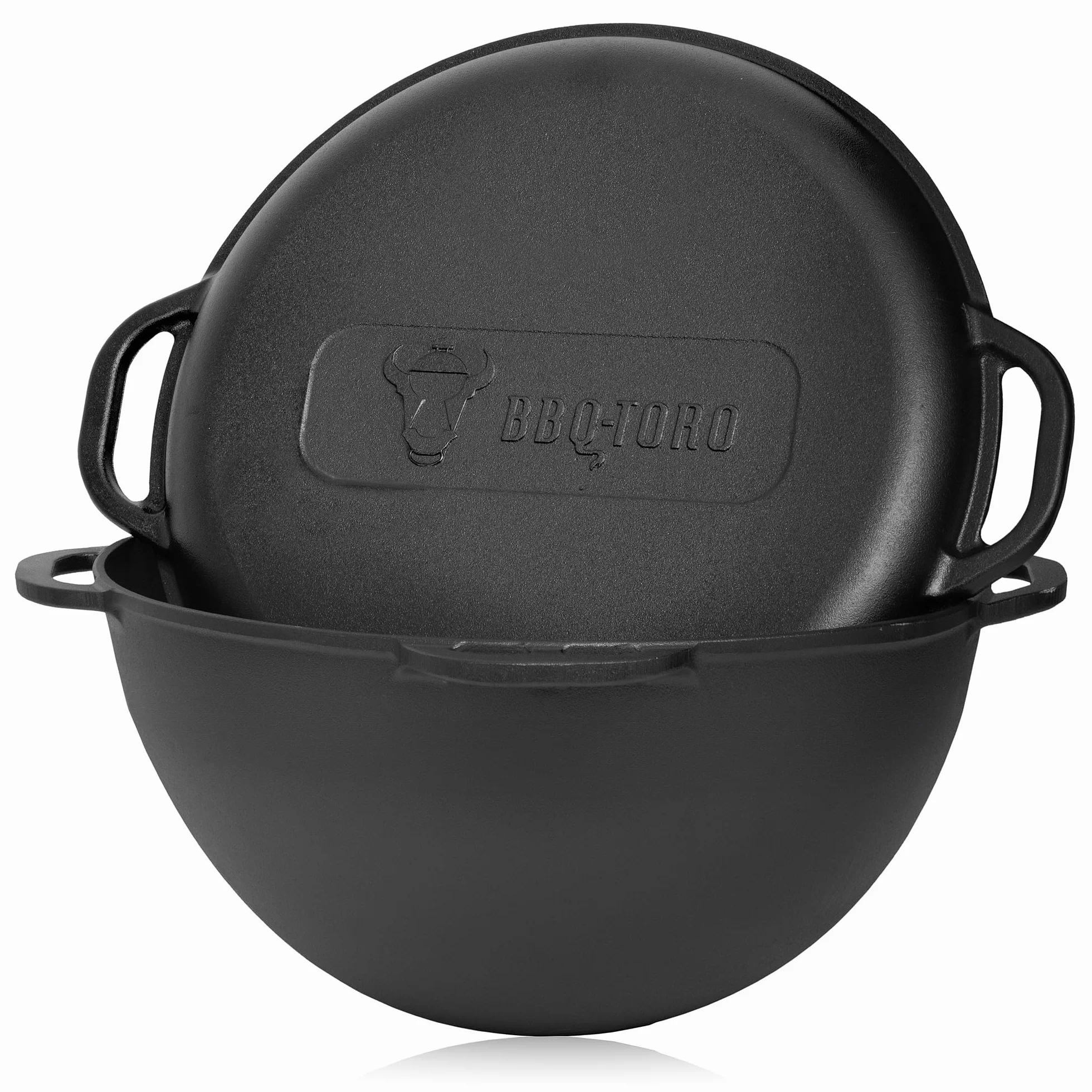 BBQ-Toro Żeliwny Kazan 19 litrów z piecem kazanowym Ø 45 cm | garnek żeliwny XXL z pokrywką, garnek żeliwny | kocioł na gulasz, piec na zewnątrz, piec do ognia, piec jednogarnkowy, palenisko, Utschak