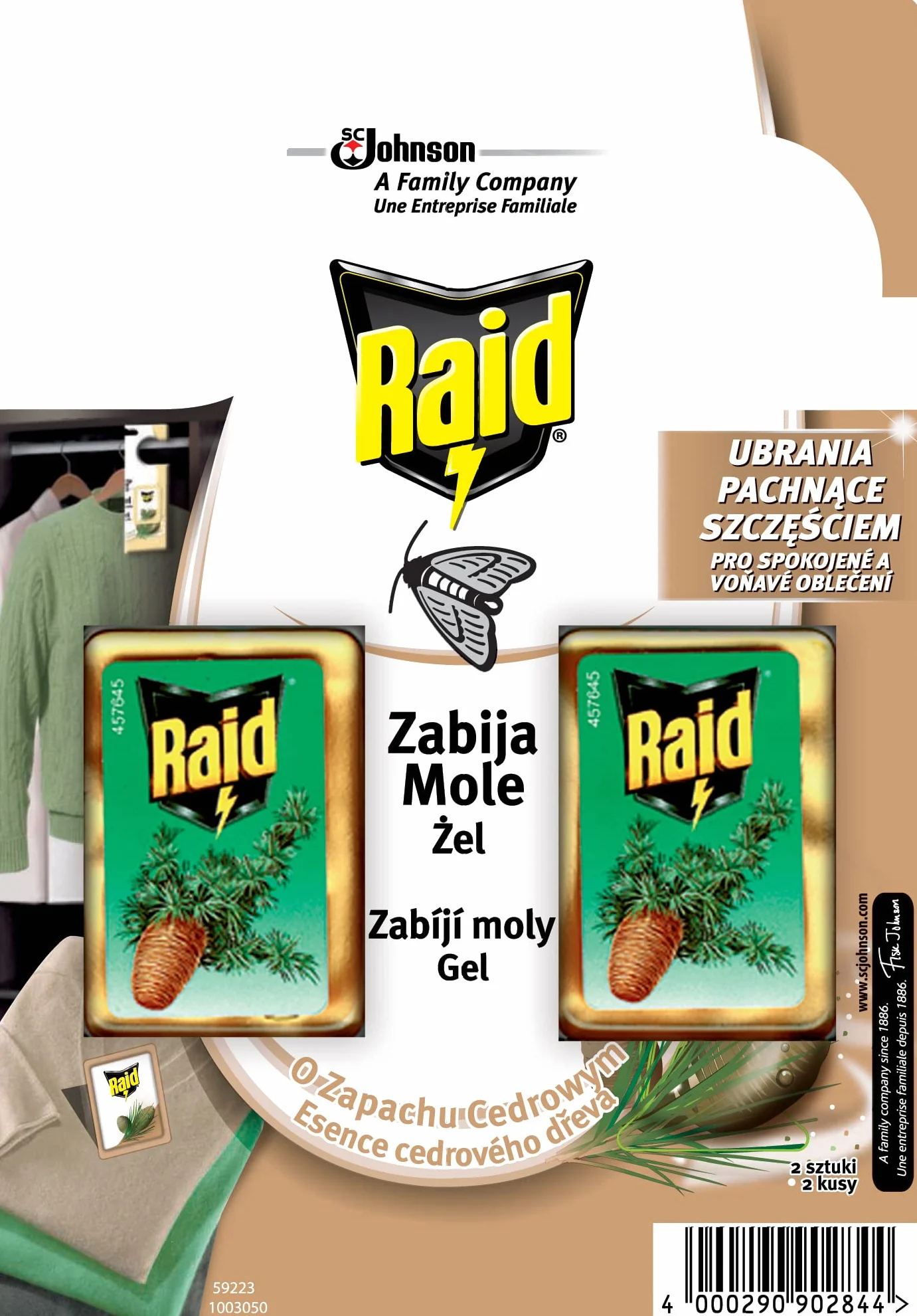 Raid Zawieszki Przeciw Molom w Żelu o Zapachu Cedrowym, 2 Sztuki