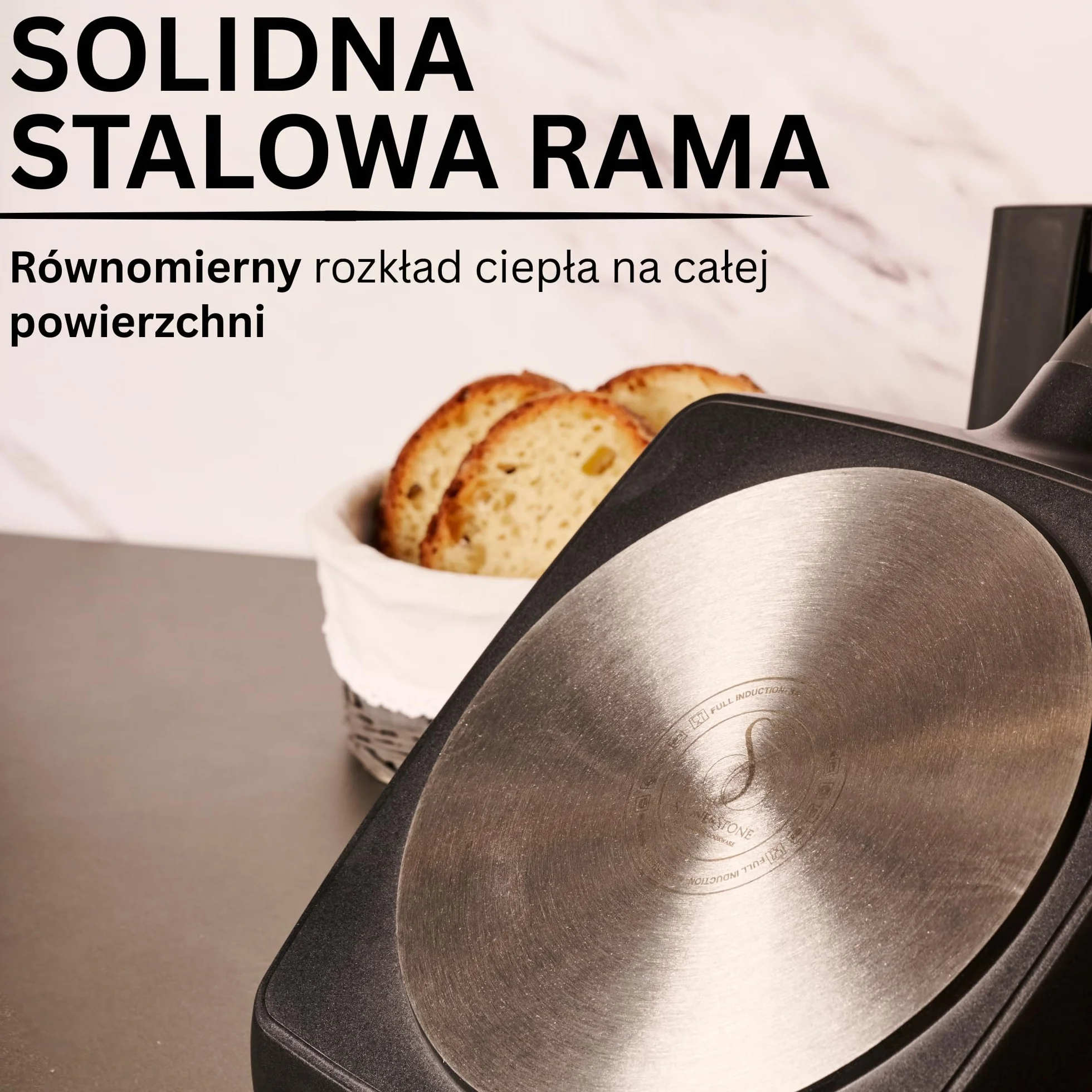 Patelnia nieprzywierająca z powłoką kamienną Greblon, odporna na zarysowania, do indukcji
