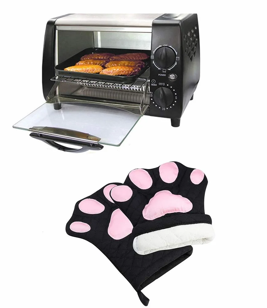 Rękawice kuchenne, uroczy design, zabawny kot, odporna na wysokie temperatury, pikowana bawełniana podszewka, odporne na wysokie temperatury, rękawice do grillowania i pieczenia, rękawice do grilla,