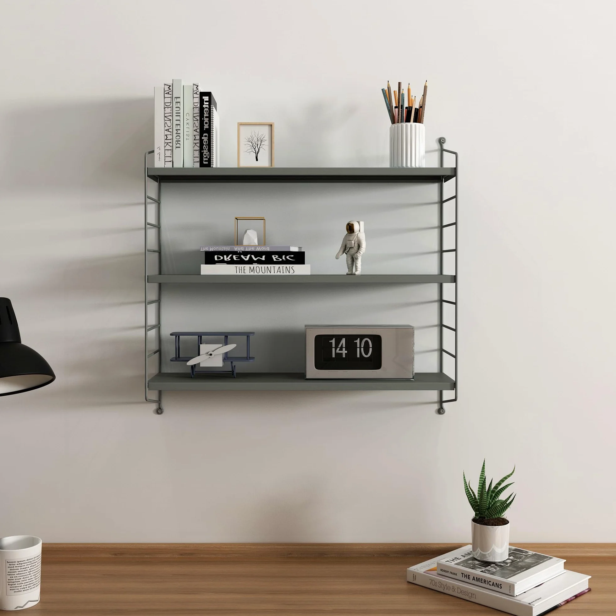[en.casa] Modułowy regał ścienny, regał metalowy, antracyt, regał wiszący z 3 półkami, regał łazienkowy, regał kuchenny, półka ścienna, do salonu