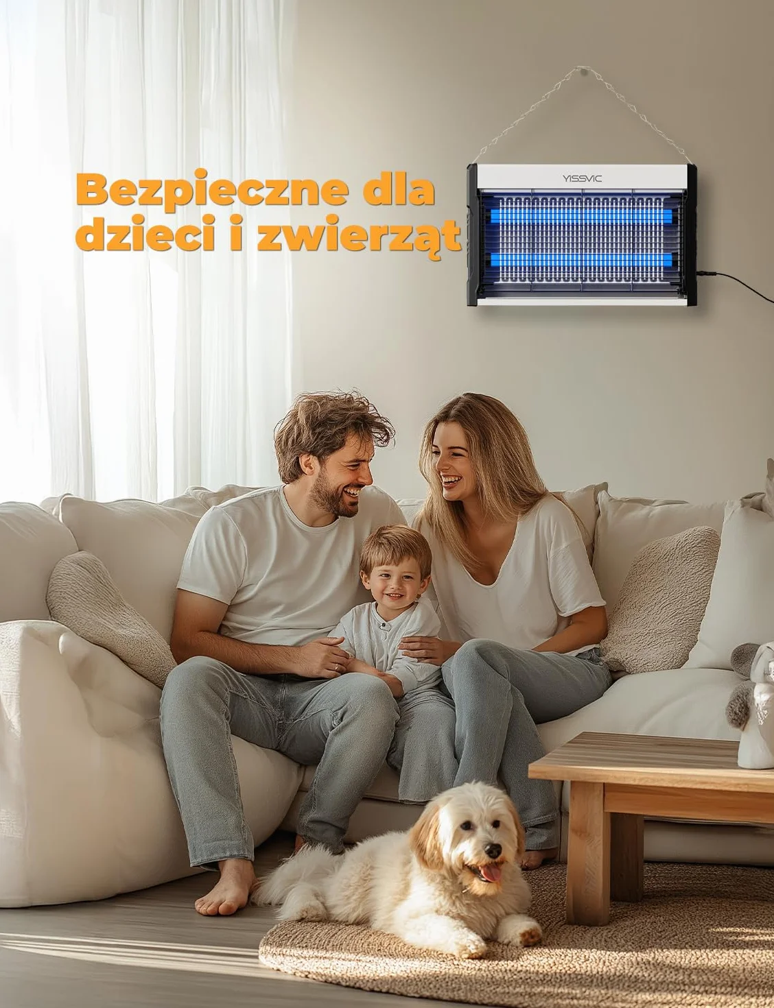 YISSVIC Elektryczna lampa owadobójcza LED, 2 m, kabel z łańcuchem do zawieszania i nóżkami, przeciw molom, komarom, muchom, do wnętrz, 39,5 x 24,6 x 6 cm