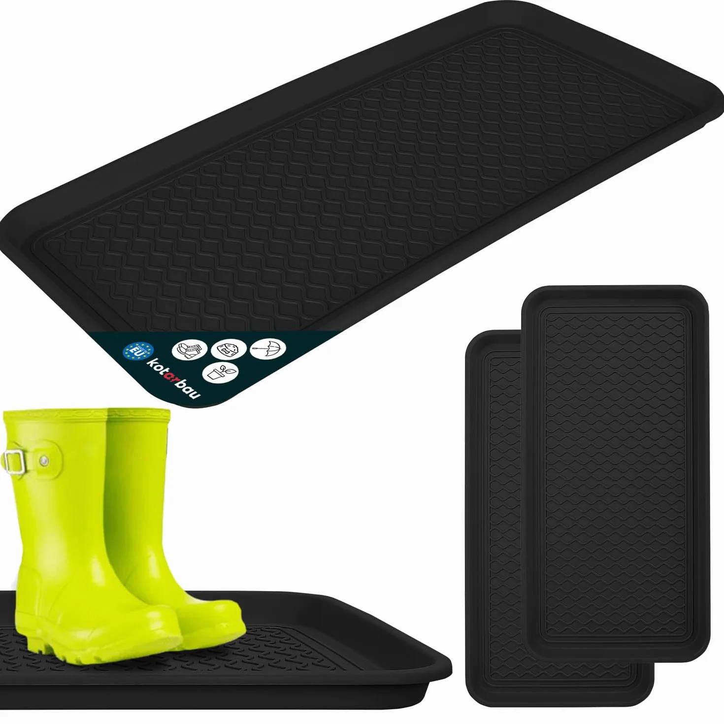 KOTARBAU® Zestaw 2 szt Ociekacz na Buty - 38 X 76 cm - Podstawka Na Mokre Buty - Mata do Przedpokoju - Czarna