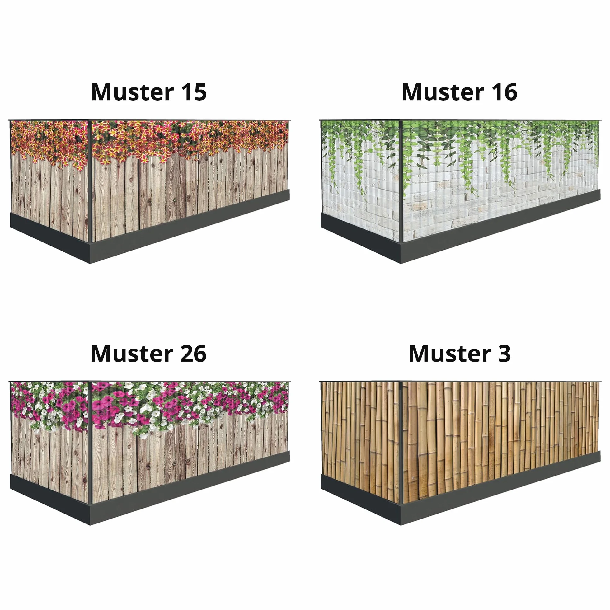 Osłona balkonowa na balkon, 100 cm wysokości lub na inną ochronę przed wiatrem, osłona balkonu, mata prywatności, zadaszenie tarasu (500 x 100 cm, wzór 26)