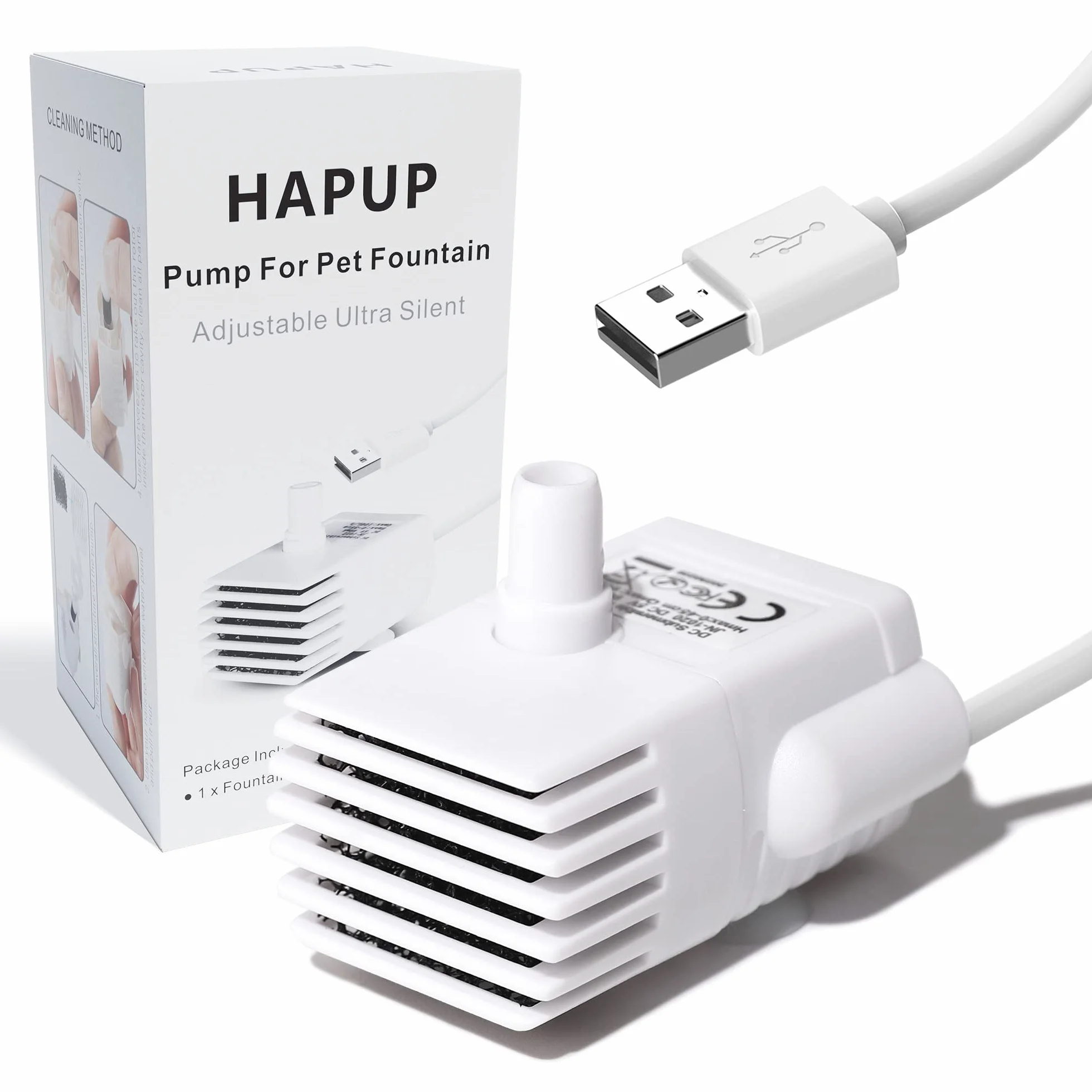 HAPUP Zatapialna pompa do fontanny USB 5 V 1,98 M automatyczna pompa zastępcza dla kotów do fontanny dla zwierząt domowych