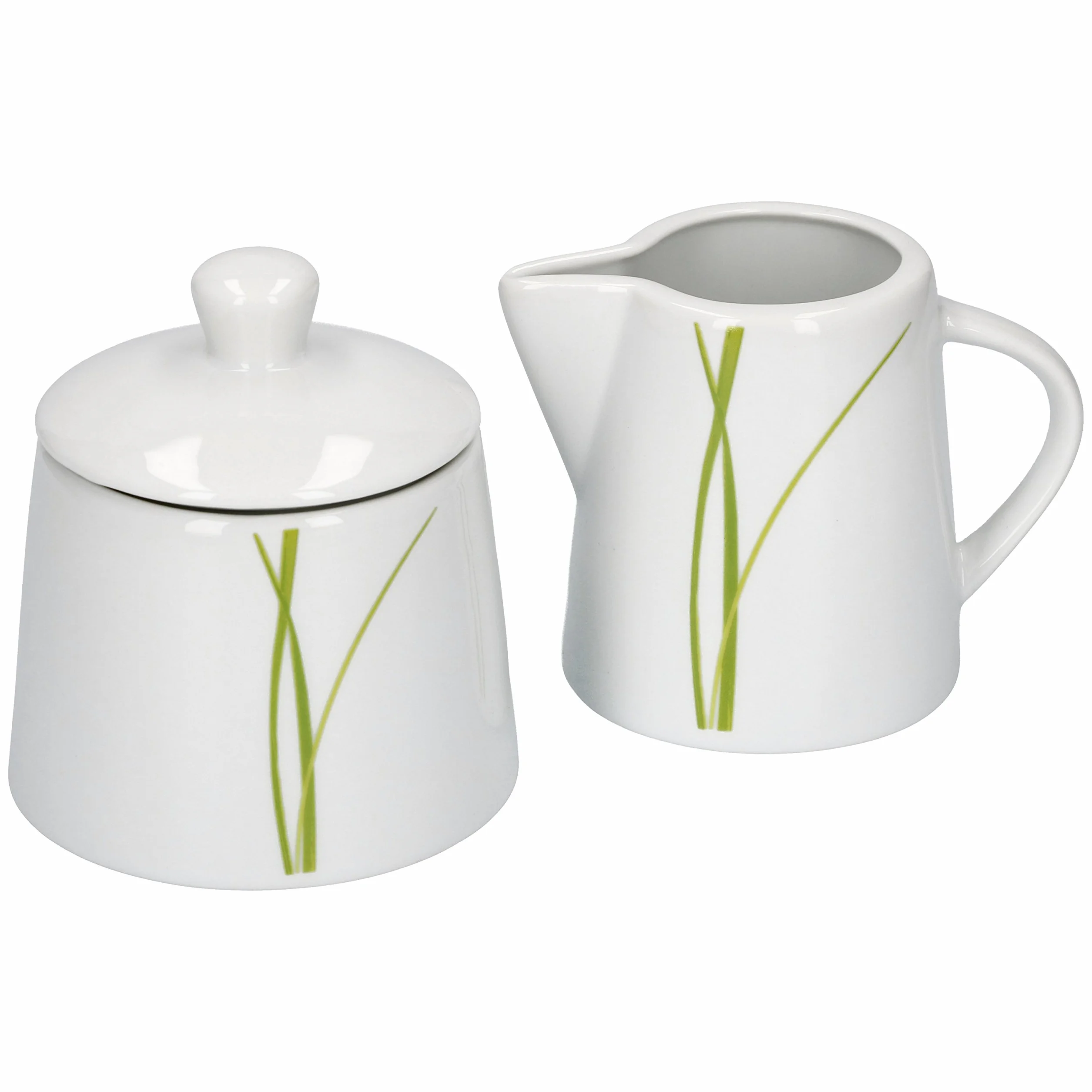 Van Well Bali zestaw cukiernicy z pokrywką Ø 95 mm i dzbanek na mleko 220 ml porcelana dekoracja liniowa