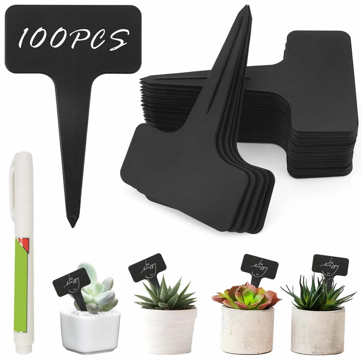 Tabliczki do opisania, 100 sztuk, 10 x 6 cm, odporne na warunki atmosferyczne, etykiety do pisania, do warzyw, kwiatów, roślin doniczkowych, ziół, 100 sztuk