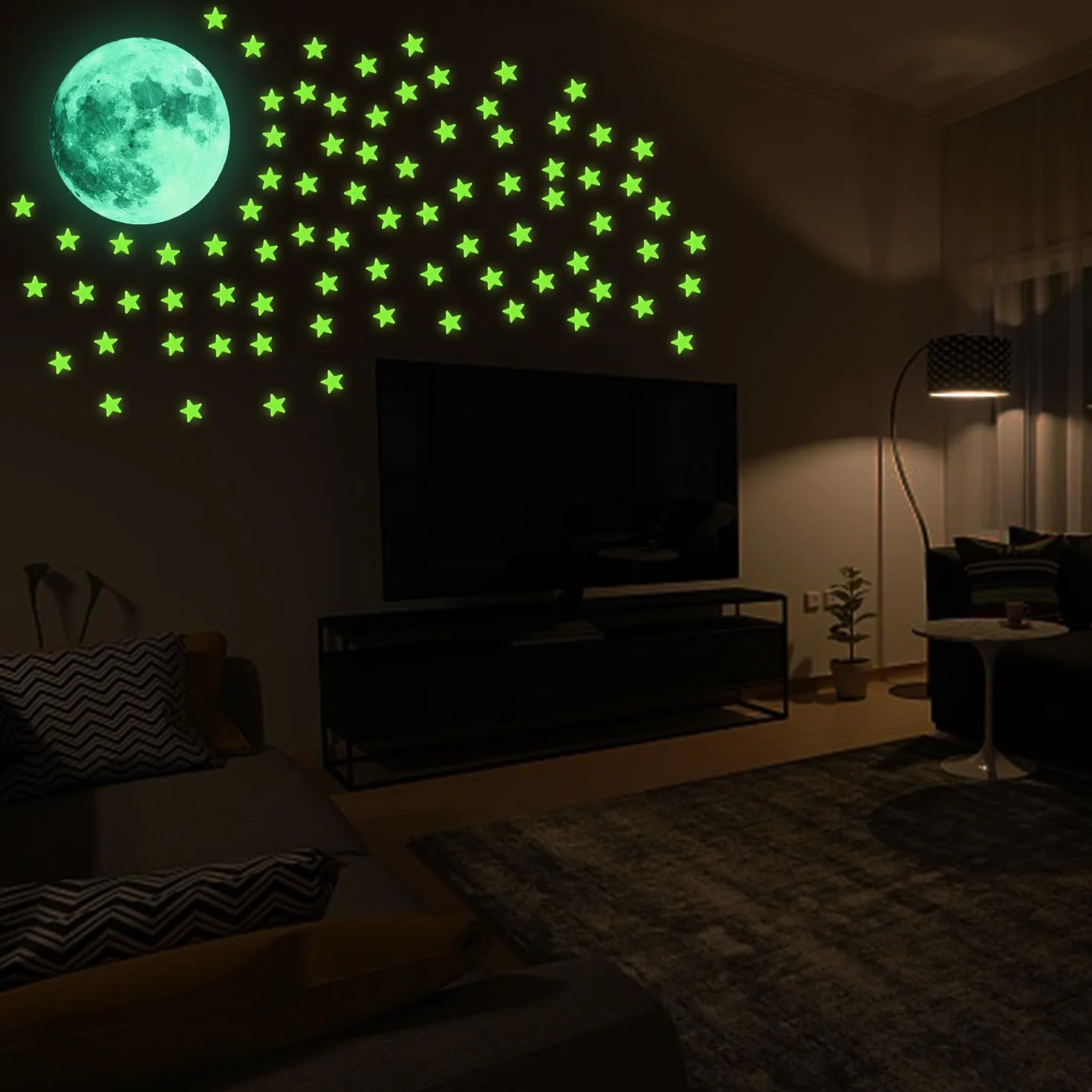 100 sztuk fluorescencyjnych gwiazd, 1 sztuka fluorescencyjnego księżyca, świecące naklejki w ciemności, koc z gwiazdami świecącymi w ciemności, refleksyjne naklejki z gwiazdami