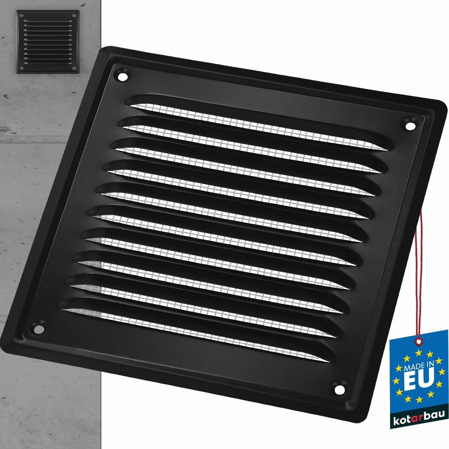 KOTARBAU® Kratka Wentylacyjna - 165 X 165 MM - Wentylacja z Siatką - Stal - Metalowa - Czarna