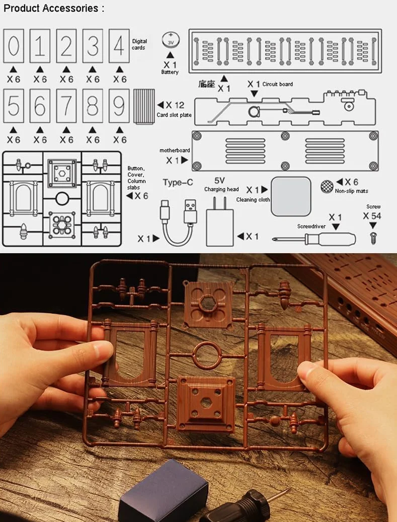 Nixie Tube Zegar cyfrowy z orzecha włoskiego, alarm 12/24 h i wyświetlacz, regulowana jasność i kolor, lampka nocna, oświetlenie RGB, montaż biurkowy dla przyjaciela, na Boże Narodzenie, urodziny