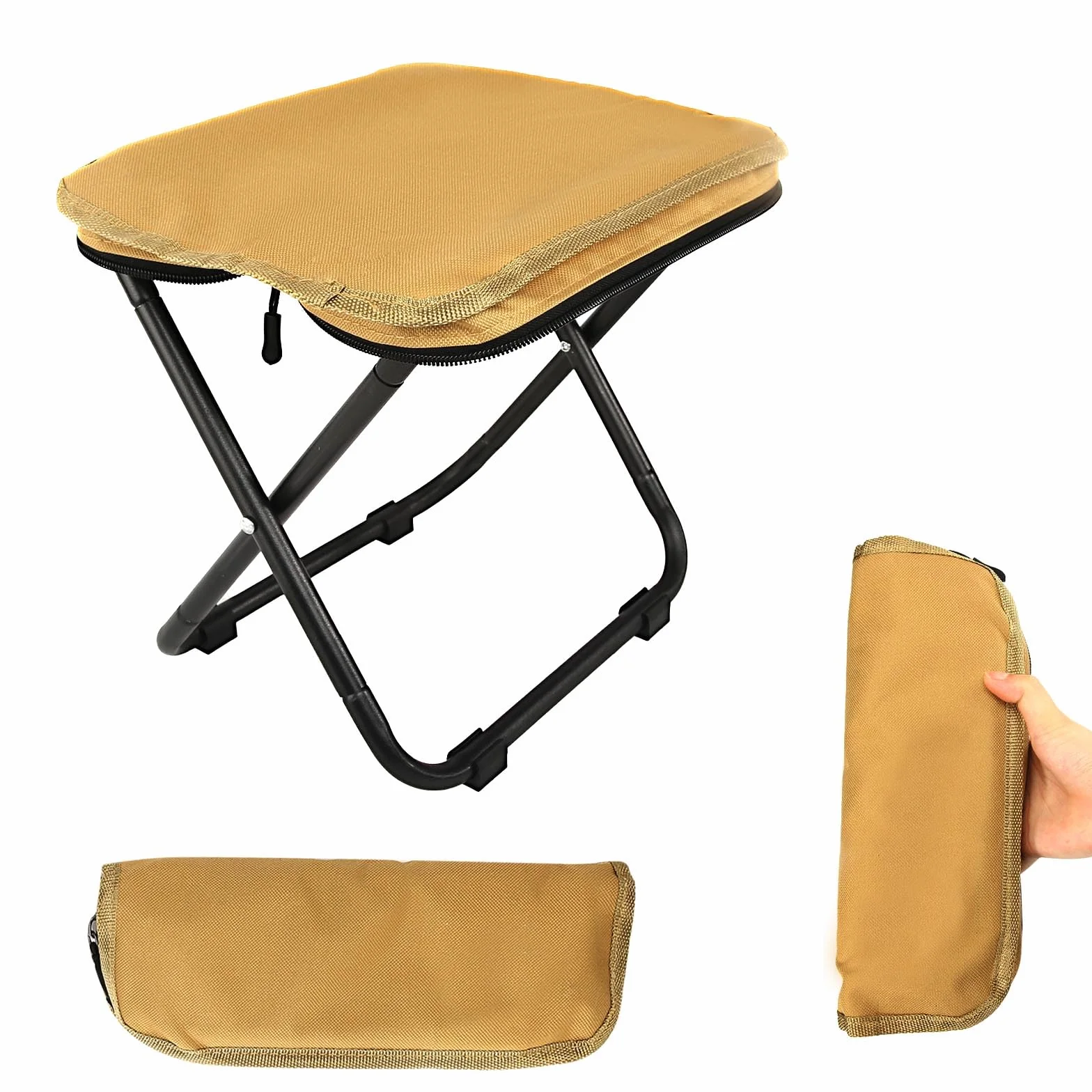 Taboret kempingowy, przenośny, składany, mini, lekki z workiem do przechowywania, stołek ogrodowy do podróży, wędrówek, wędkowania, na plażę, khaki