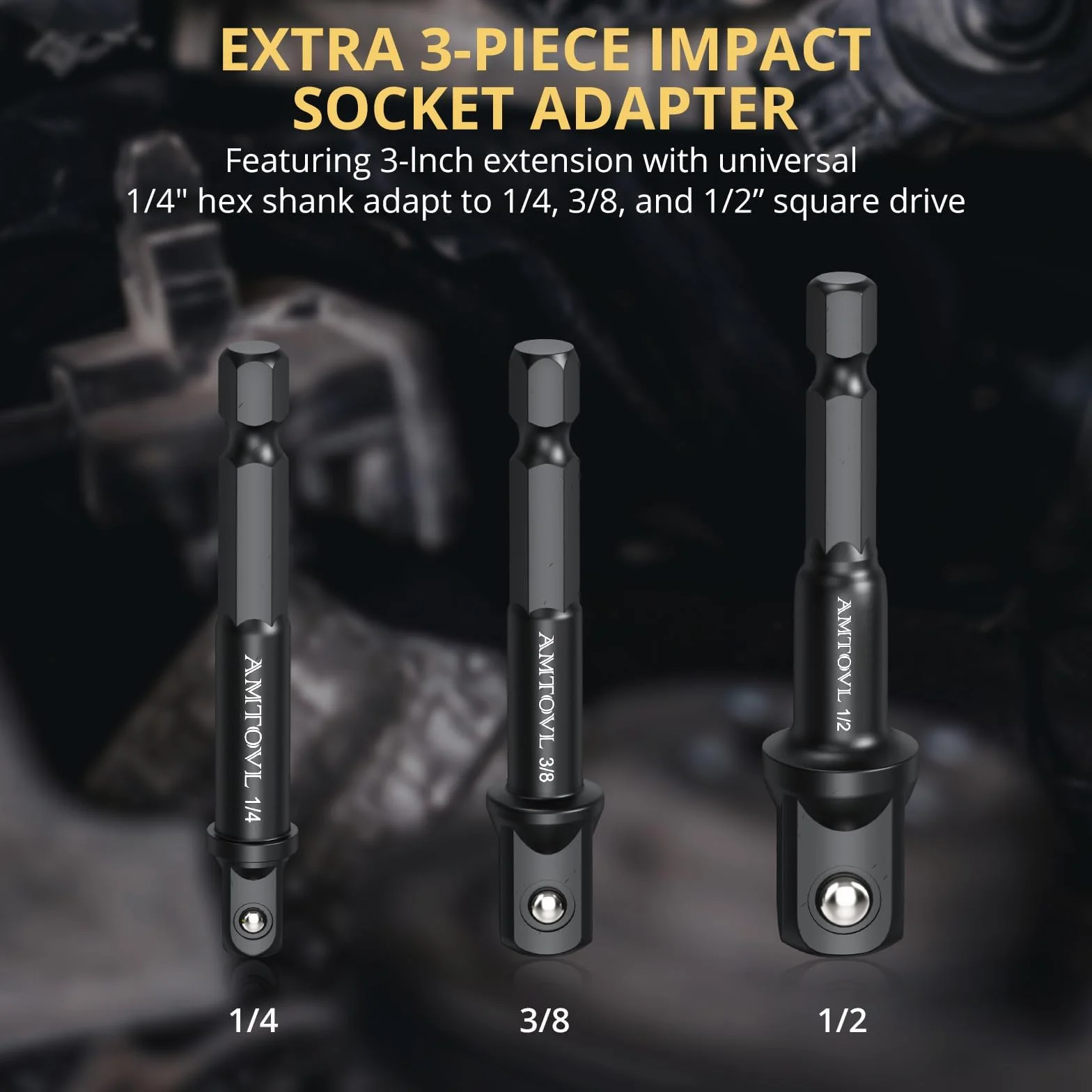 AMTOVL 3 szt. Kwadratowe adaptery do 1/4" sześciokątne 1/4", 3/8", 1/2" materiał 42CRMO Quick Release adaptery nasadowe z napędowym drążkiem adaptera konwerter sześciokątny - niebieski
