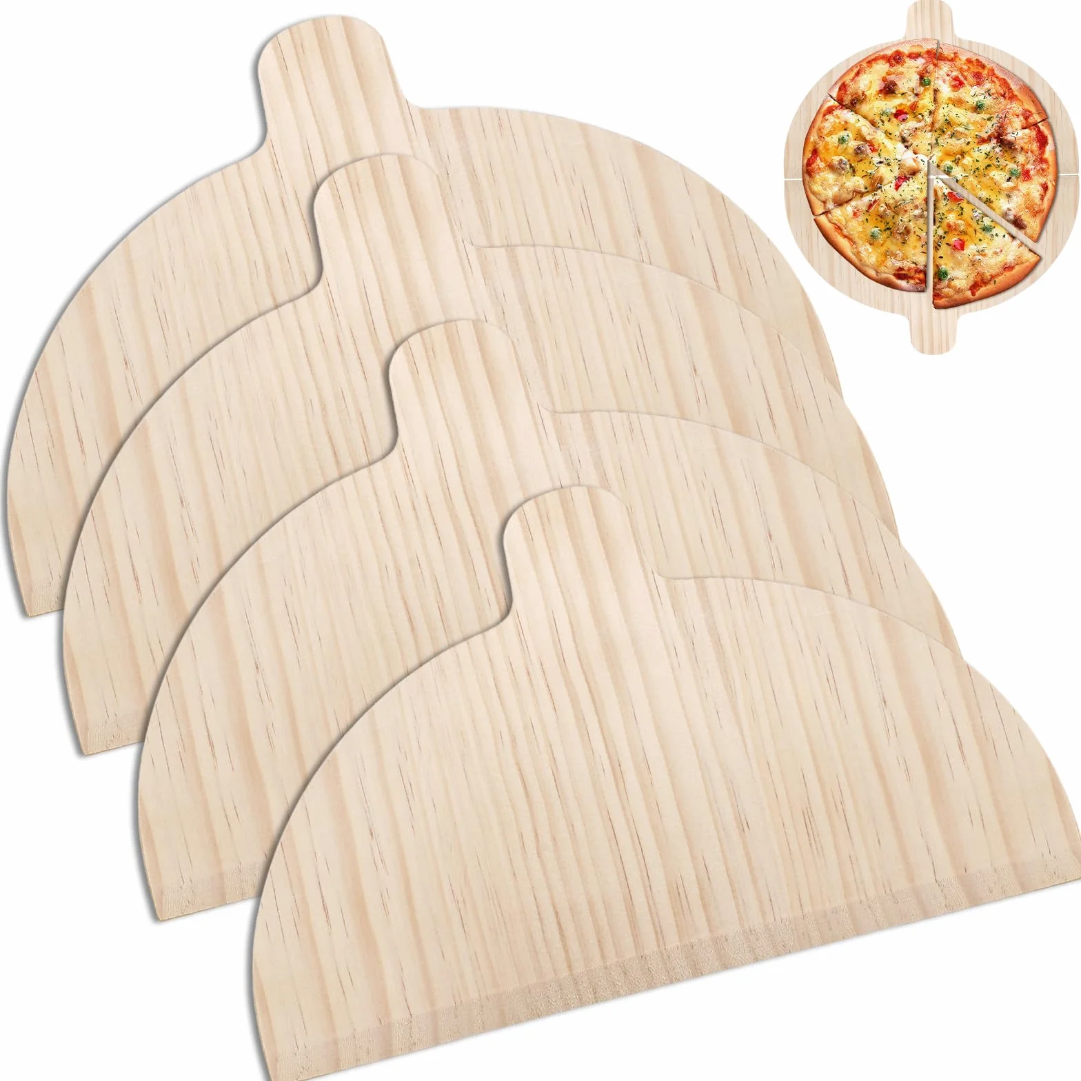 BORDEAG Drewniana Łopatka do Pizzy i Chleba - Deska do Pizzy, 4 Sztuki - do Domowej Roboty Pizzy, 28 x 17 cm