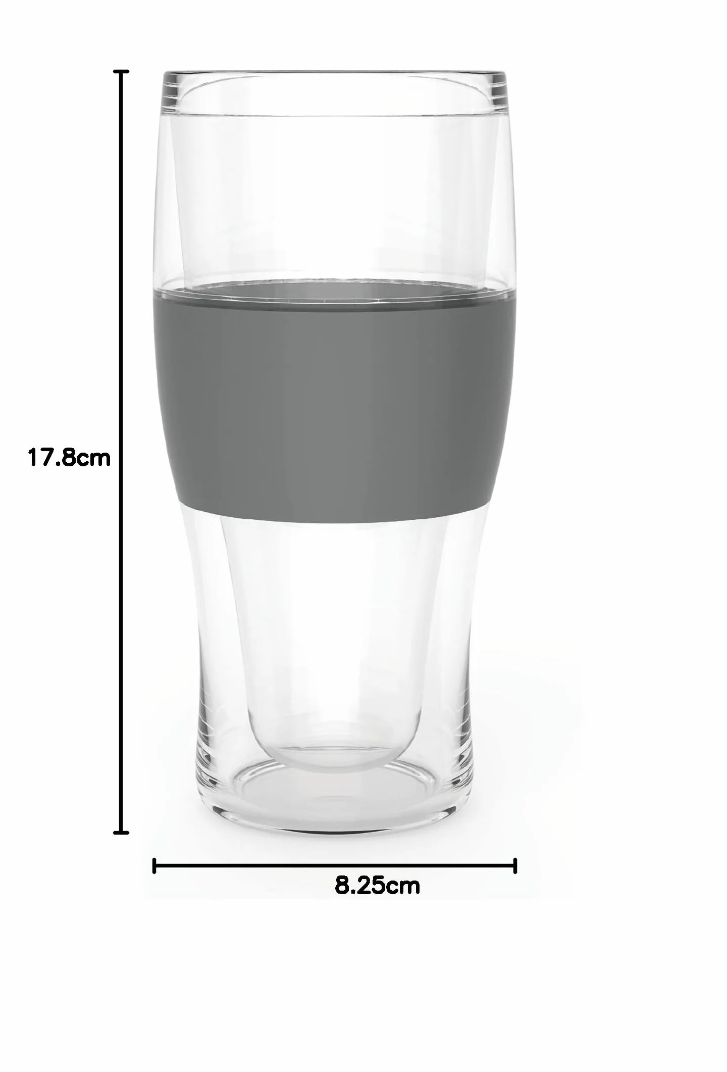 Host Szklanki do piwa Freeze, 473 ml chłodziarka żelowa z podwójną ścianką plastikowy mrożony kufel amerykański (473 ml / .83 pint) szkło, zestaw 2 szt., szare