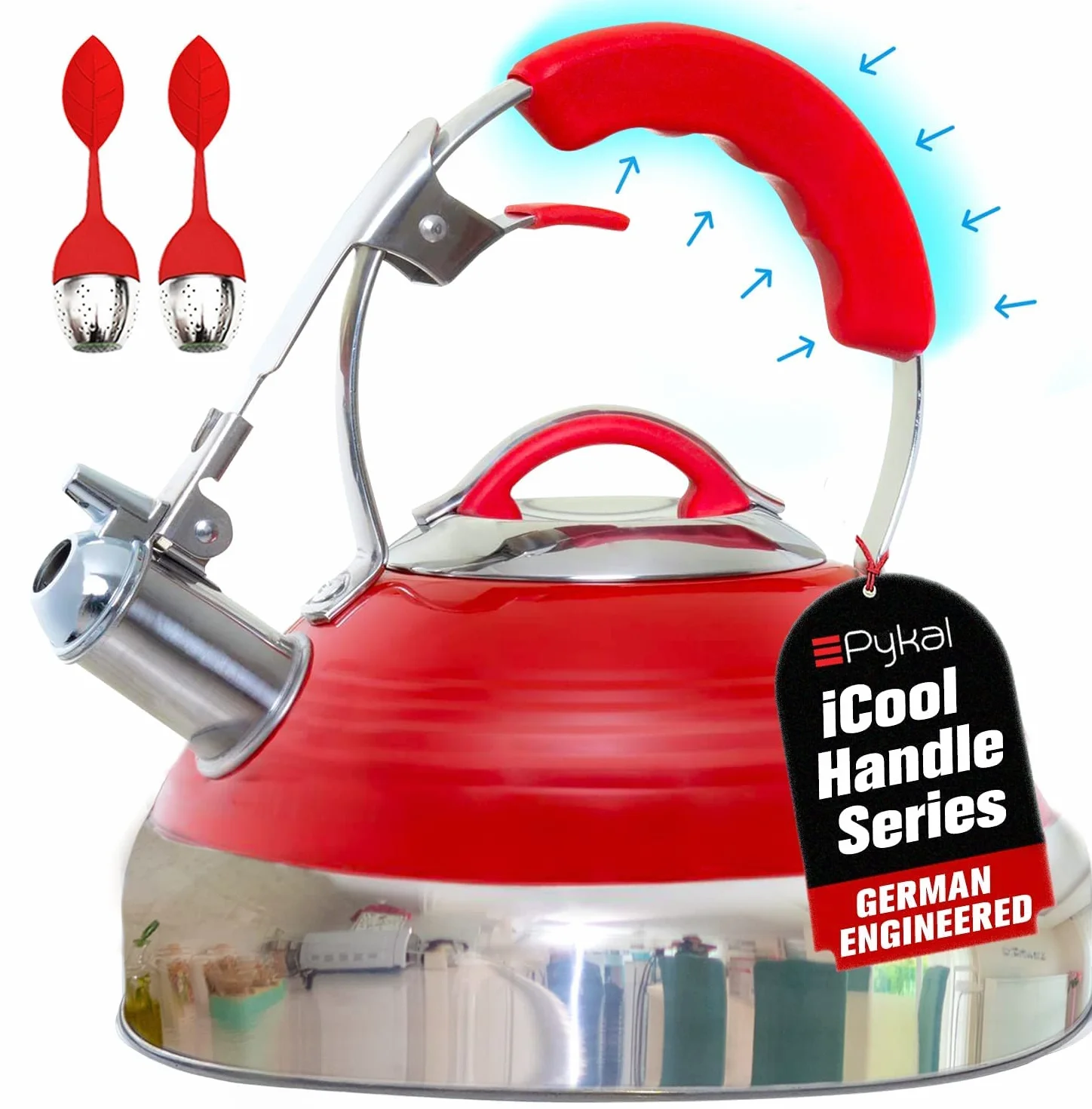 iCool Czajnik Z Gwizdkiem 2.6 L Stal Nierdzewna Czerwony Vintage Na Kuchenkę Indukcyjną Gazową