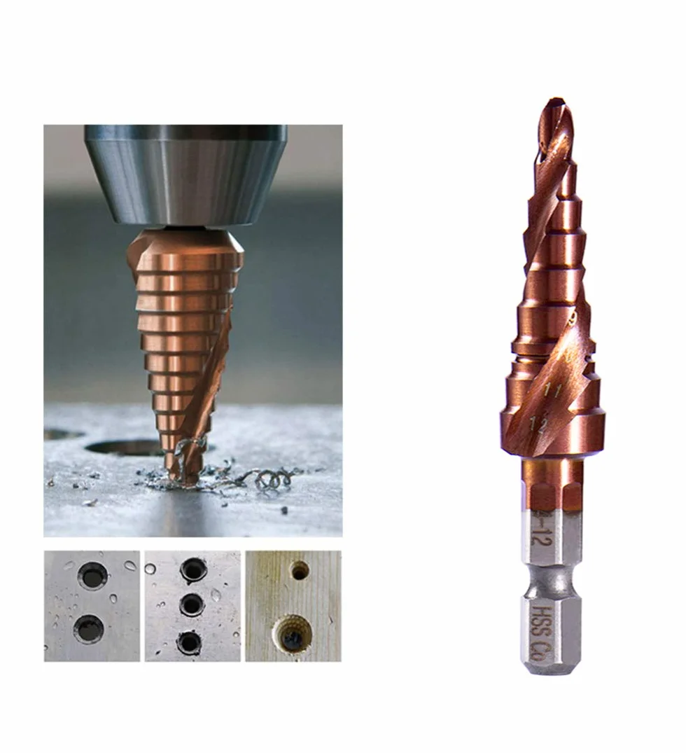 Mengshen Wiertła stopniowe kobaltowe 4-12 mm flet spiralny HSS M35 z wieloma otworami 9 stopni sześciokątny rozmiar wydrążony wiertło do cięcia wiertła powiększenie płyta ze stali nierdzewnej