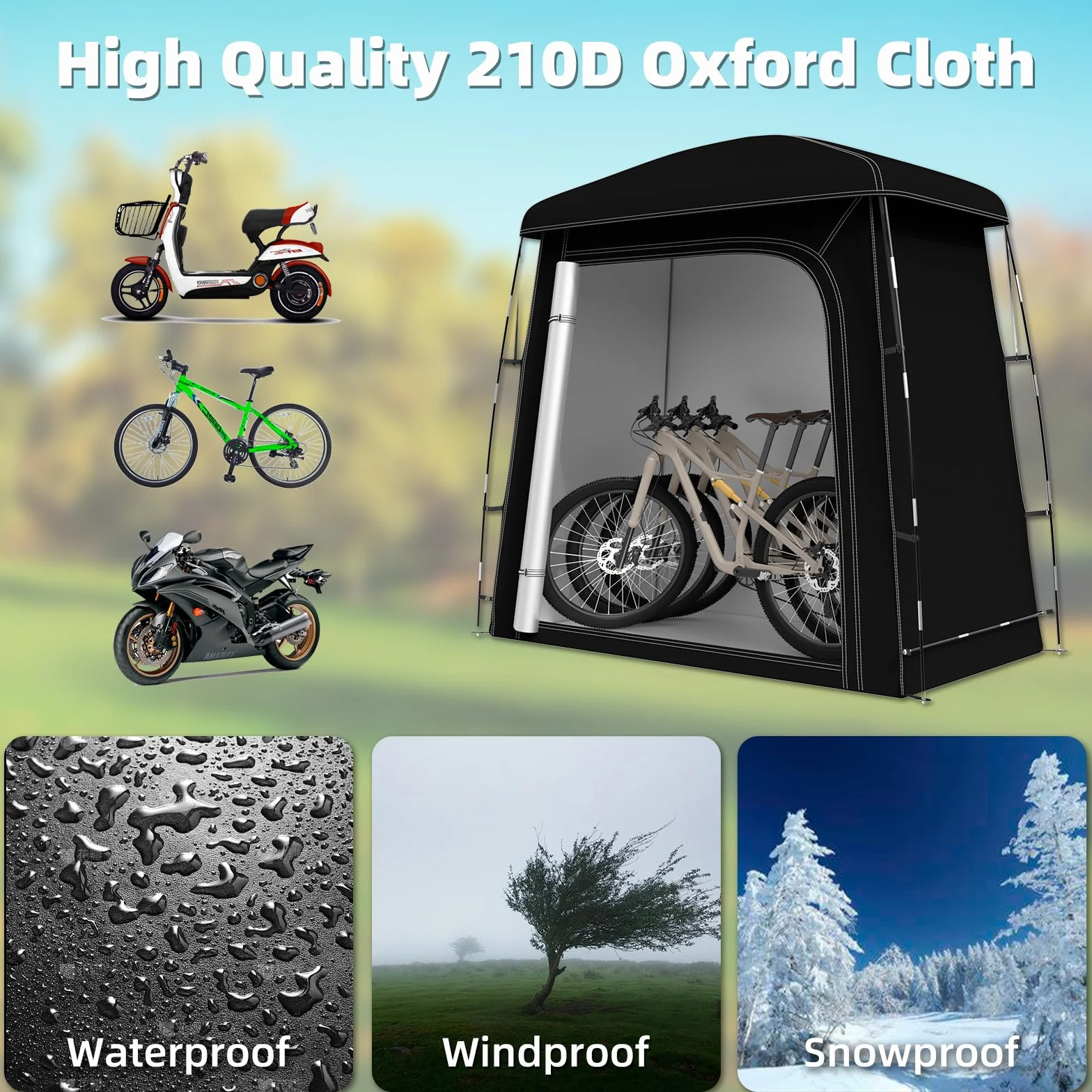Namiot do przechowywania rowerów, przenośne zewnętrzne szopy do przechowywania rowerów na 3 rowery, 210D Oxford Fabric Wodoodporne pokrowce na rowery, schronienie na motocykl 200X100X190 CM
