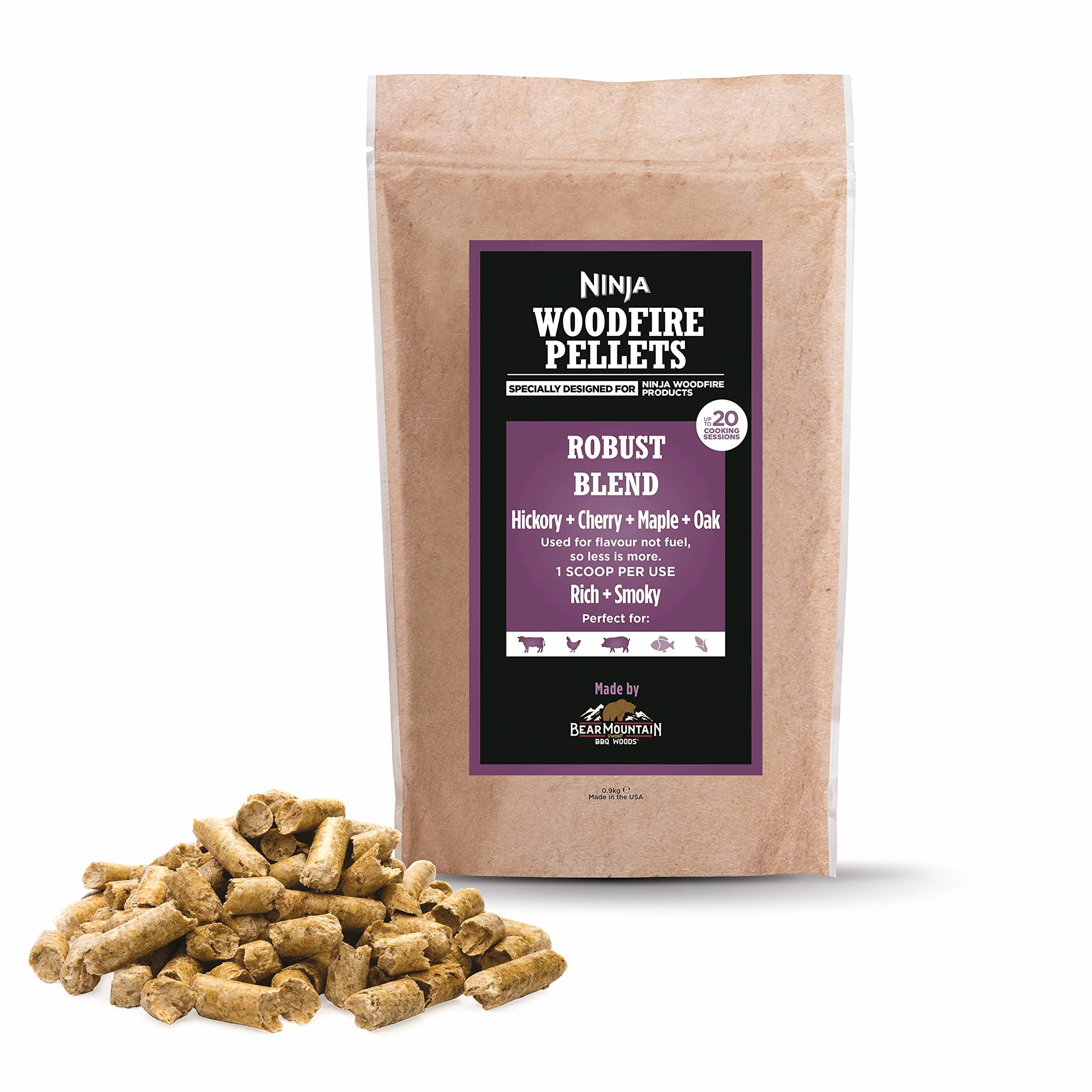 Ninja Woodfire Pellet, mieszanka intensywna 900 g, oficjalny pellet do grilla zewnętrznego Ninja Woodfire XSKOGRBLPL2UK