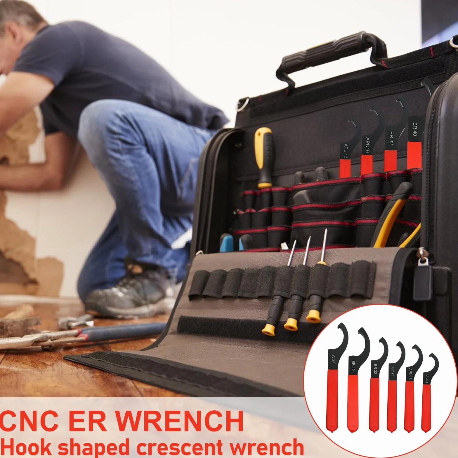 Leikurvo 6-częściowy klucz gwintowany, klucz hakowy, narzędzie CNC, mechaniczny klucz płaski, Map C, półksiężyc, z antypoślizgowym uchwytem