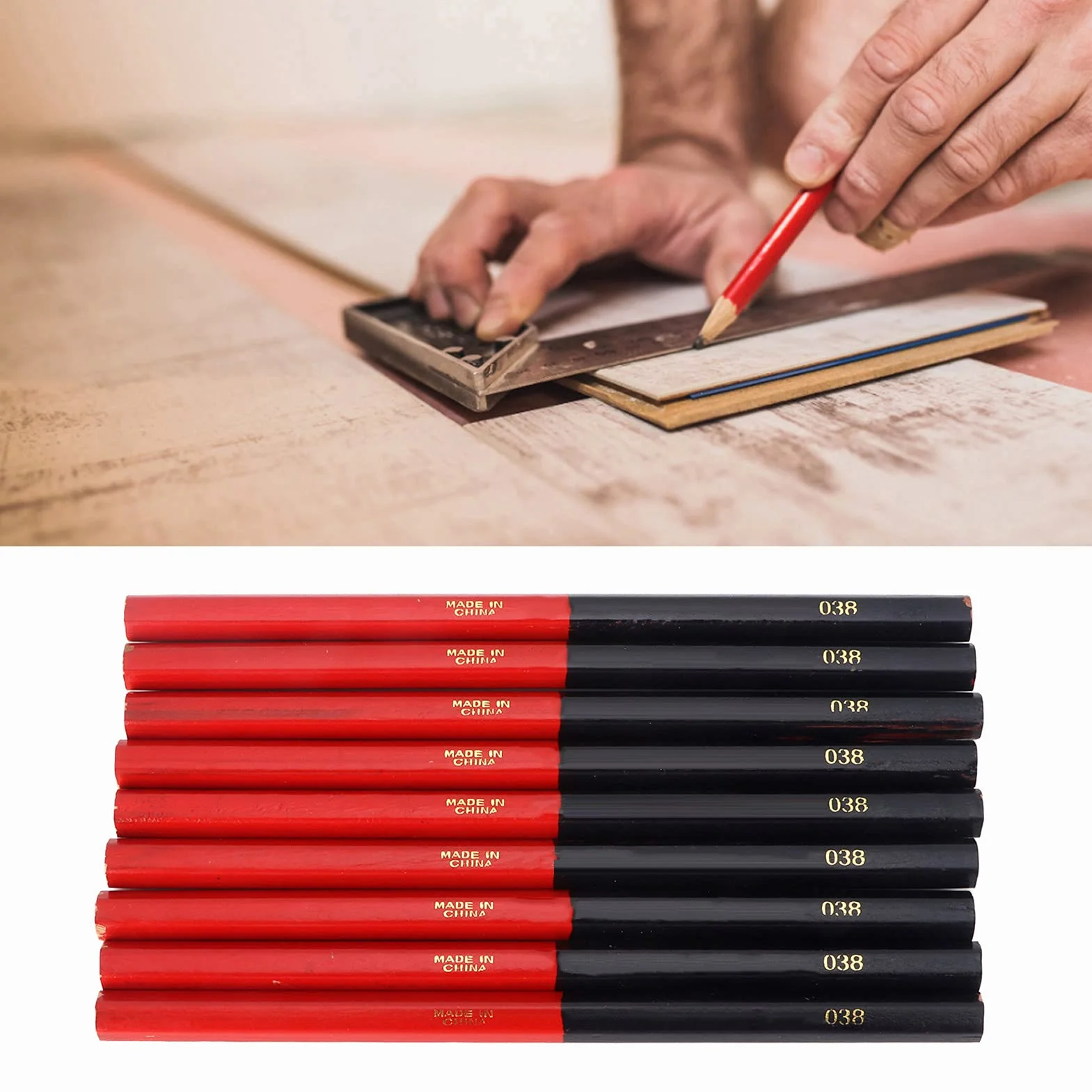 Ołówki stolarskie, 9 x sześciokątne ołówki stolarskie do obróbki drewna, czerwone, niebieskie, 2-rdzeniowe, sześciokątne, 2-głowicowe, DIY, do obróbki drewna, marker ręczny, drewniane ołówki