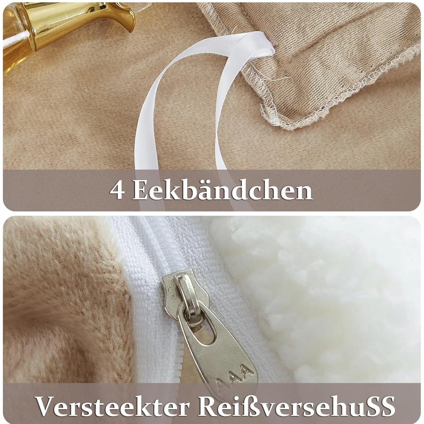 Lanqinglv Zestaw 2 poszewek na poduszkę 40x80cm Beżowy Khaki Flanel Miękki Teddy Fleece Kaszmirowy Touch Pintuck Poszewka na poduszkę z zamkiem błyskawicznym Dwupak