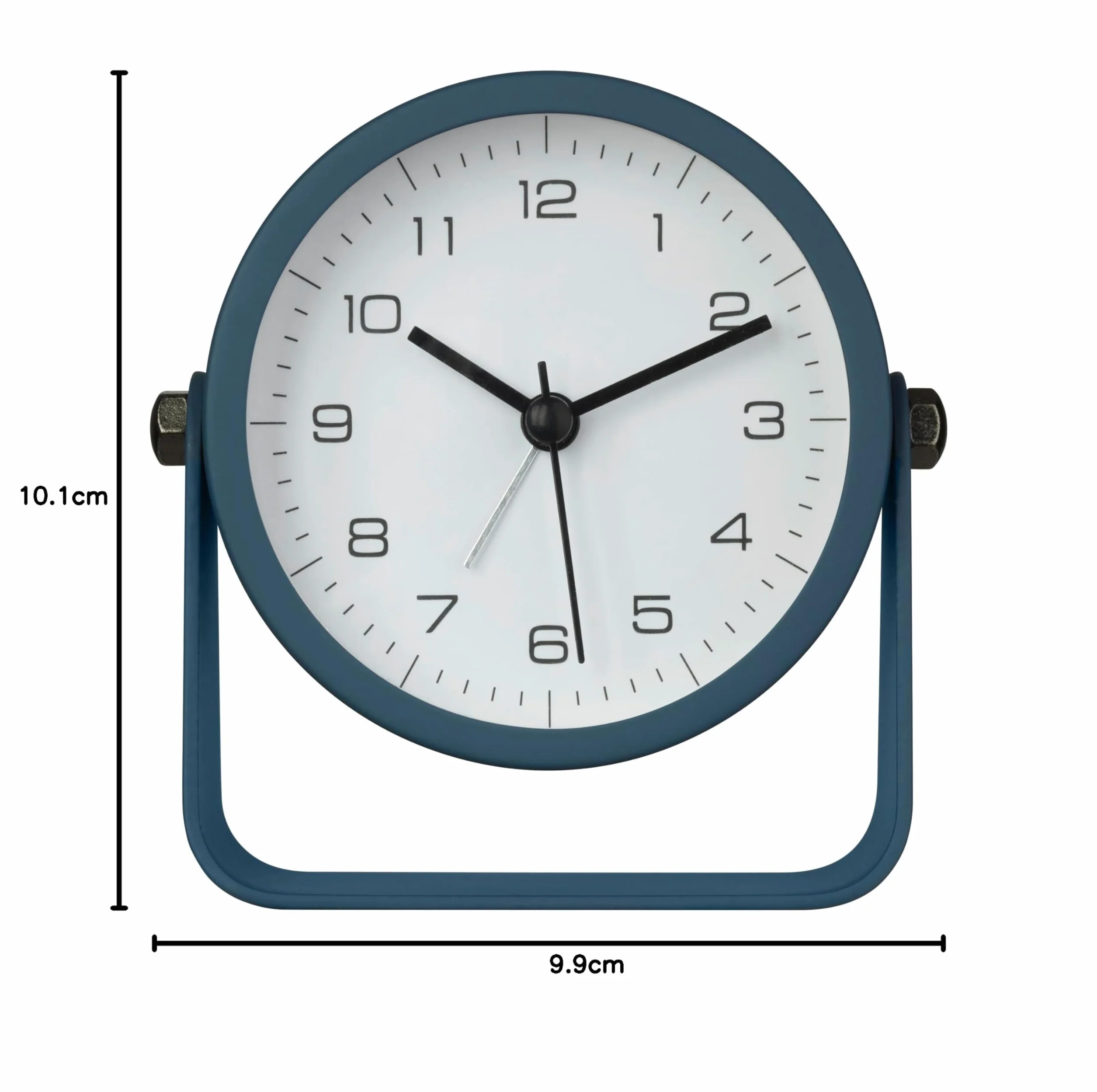 TFA Dostmann Budzik analogowy, 60.1042.06, bez tykania, z podświetleniem, budzik nocny ze światłem, metal/szkło, zegar stołowy, nowoczesny design, niebieski