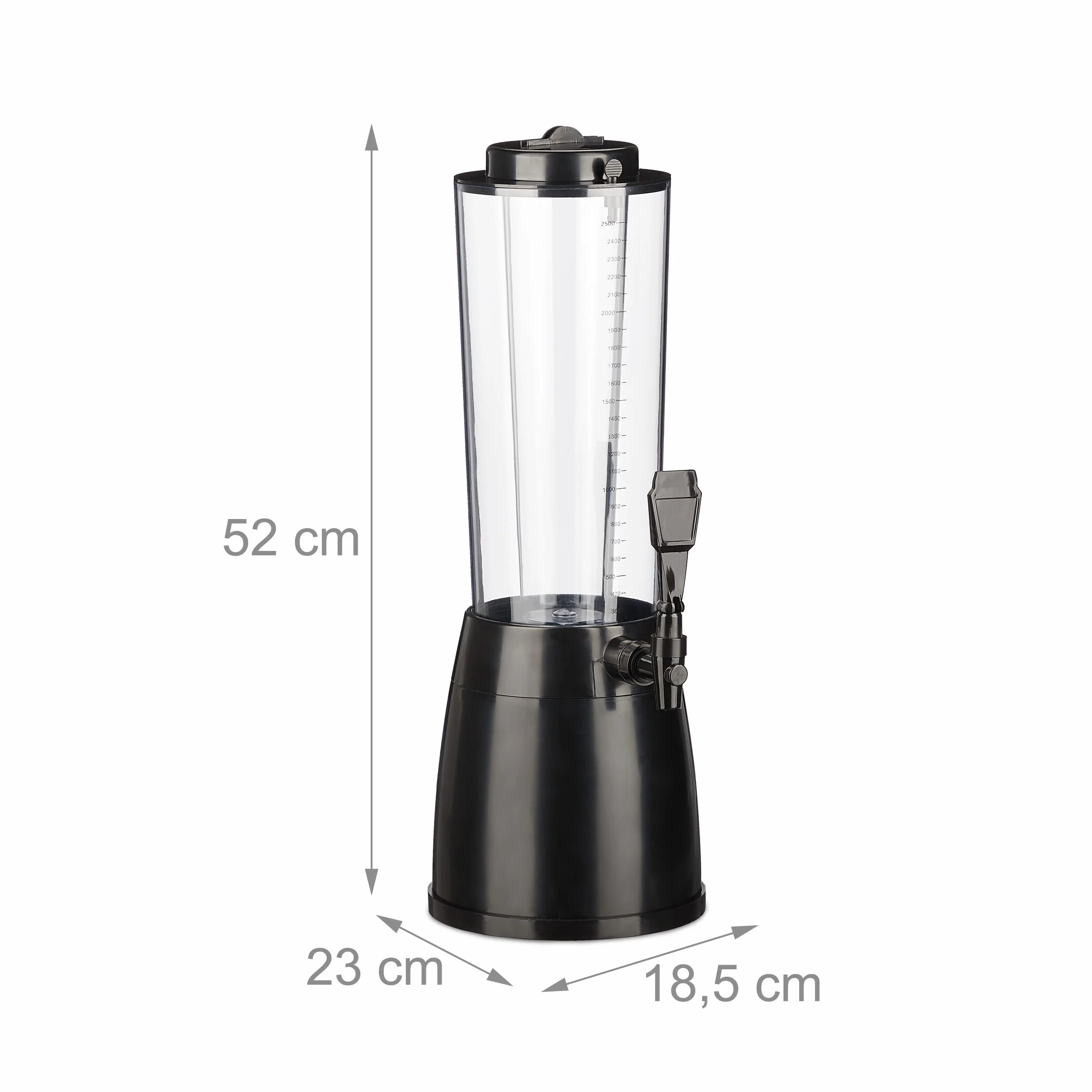 Relaxdays Kolumna do piwa z kranikiem, 2,5 l, dozownik napojów z chłodzeniem, wieża piwna, ogród, kolumna do dystrybutora, przezroczysta/czarna