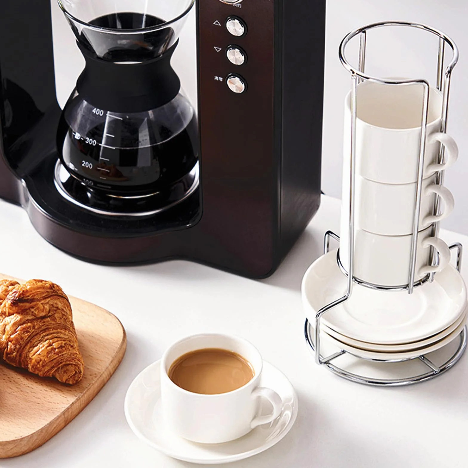 Filiżanki do espresso, zestaw 4 sztuk, 4 x 5oz(160ml), ze spodkiem i podstawką, filiżanki do kawy Espresso Americano, cappuccino, latte i herbaty (z 4 łyżeczkami do kawy)