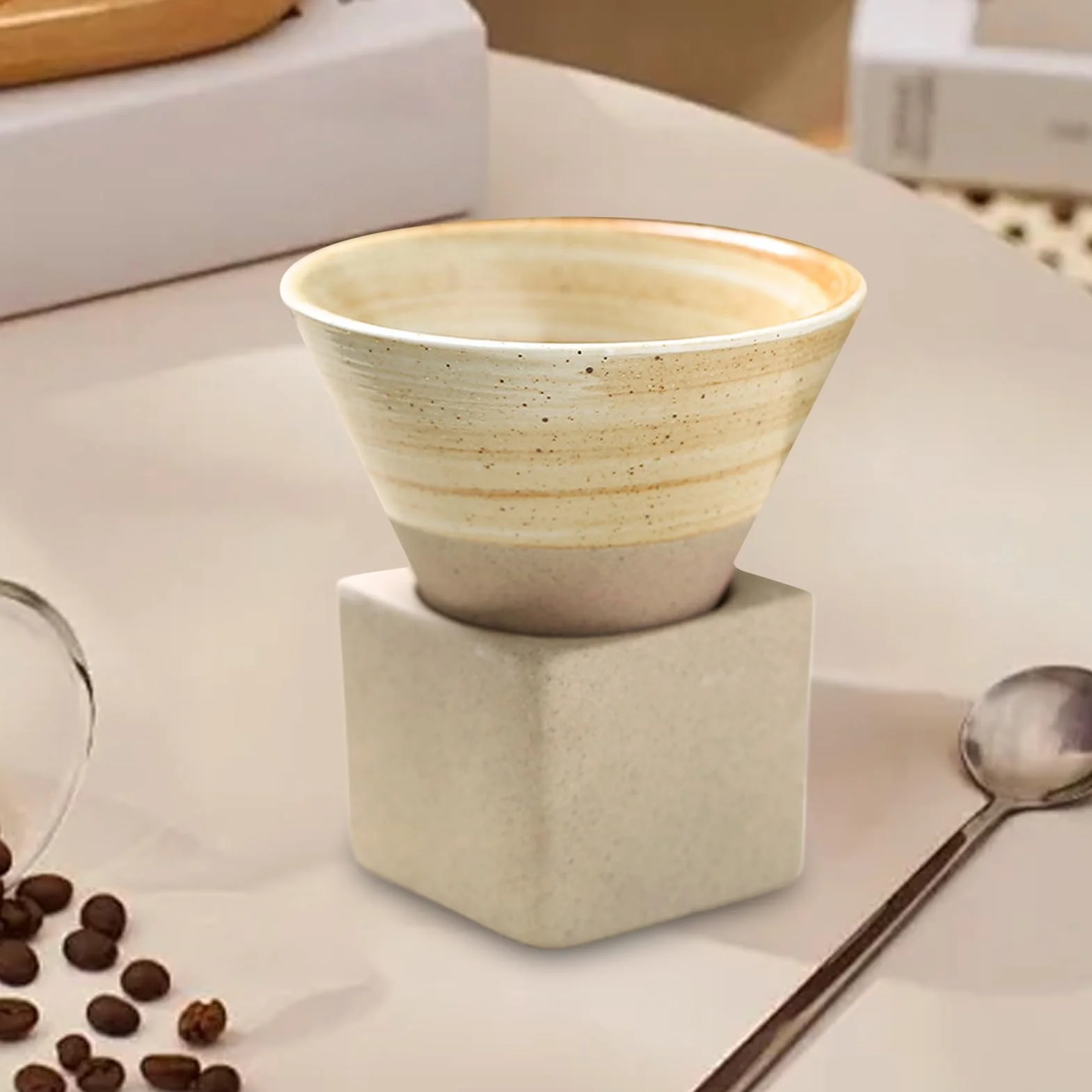 Kubek ceramiczny 100ml japoński stożkowy z lejkiem do herbaty ręcznie robiony retro