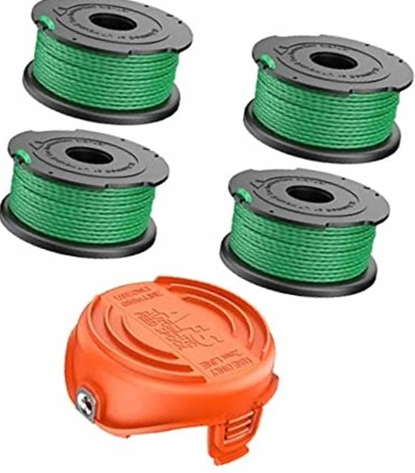Żyłka do podkaszarki, do Black and Decker, 2 mm, 20 stóp, szpule zamienne z automatycznym podawaniem, do GL7033 GL8033 GL9035, nasadka do podkaszarki, do 90583594 (4 szpule + 1 nasadka) Szpula