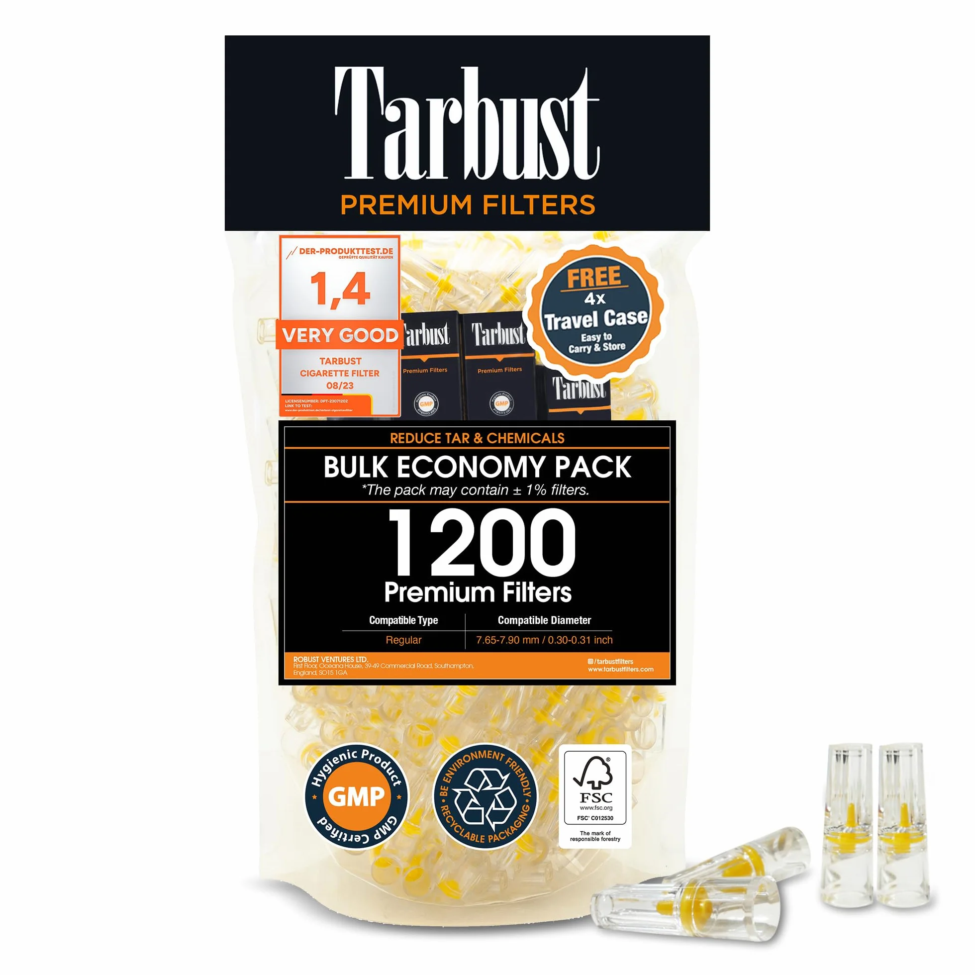 Tarbust 1200 filtrów do papierosów, antysmolisty filtr 8 mm, plastikowy ustnik do standardowych papierosów