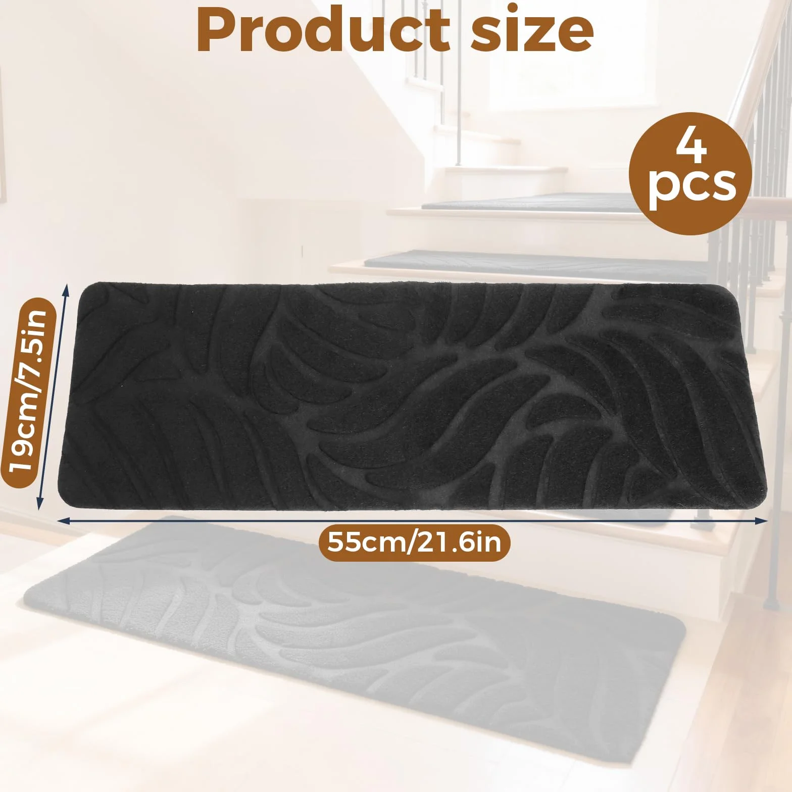 4 maty na schody 55 x 10 cm – antypoślizgowe maty na schody, samoprzylepne na drewniane schody, do kuchni i sypialni, antypoślizgowe i tłumiące hałas, idealne dla dzieci, seniorów i psów