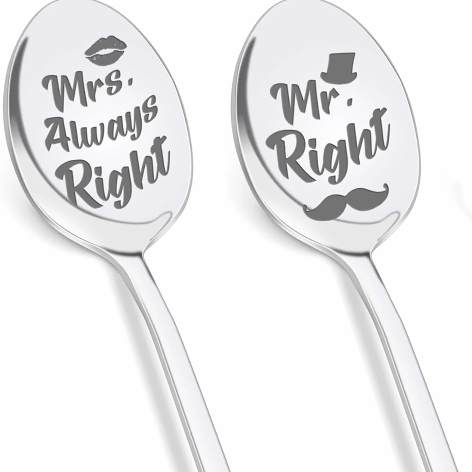 Łyżeczki do kawy z grawerunkiem "Mr. Right & Mrs. Always Right" 2 sztuki prezent ślubny dla pary młodej