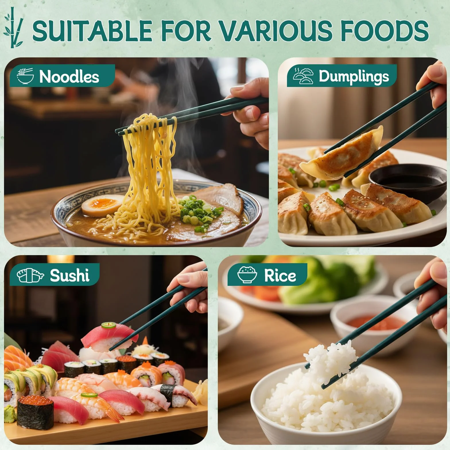 Zestaw pałeczek do sushi Panda 2 pary bambusowe z uchwytami pudełko prezentowe