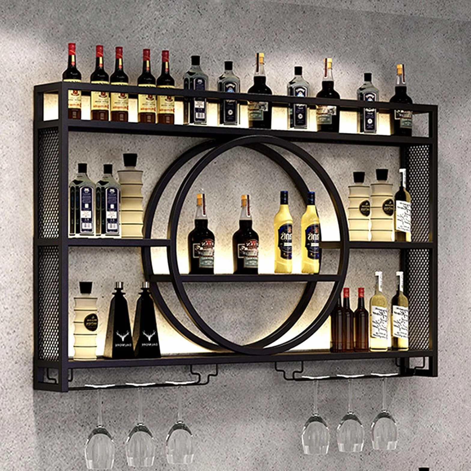 Metalowy regał na wino 100 x 80 x 15 cm montaż ścienny
