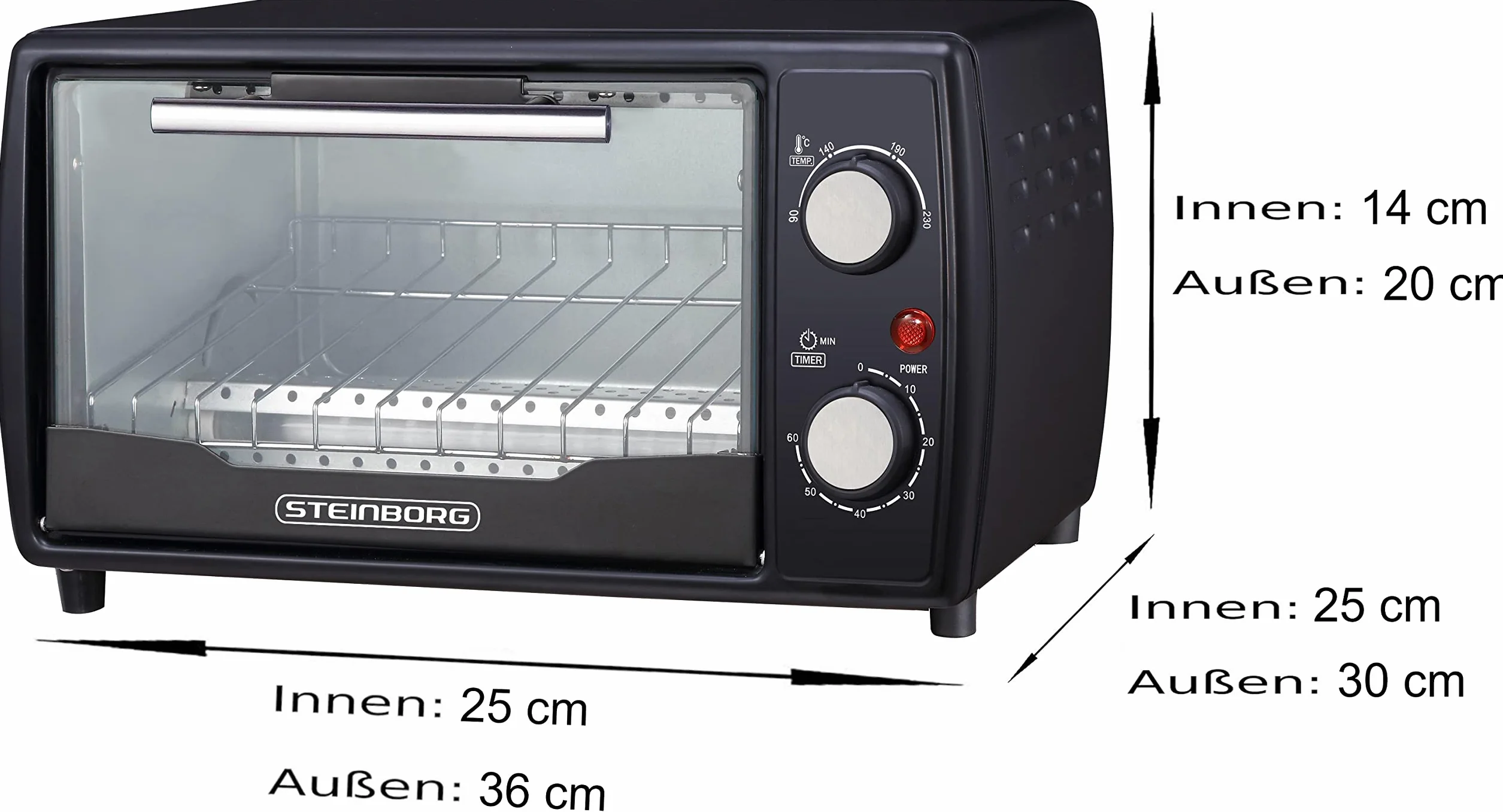 Mini piekarnik 1000 W, 10 litrów, z blachą do pieczenia i rusztem do pieczenia pizzy 90-230°C, timer 60 minut, wysuwana taca na okruchy, instrukcja obsługi (może nie być dostępna w języku polskim)