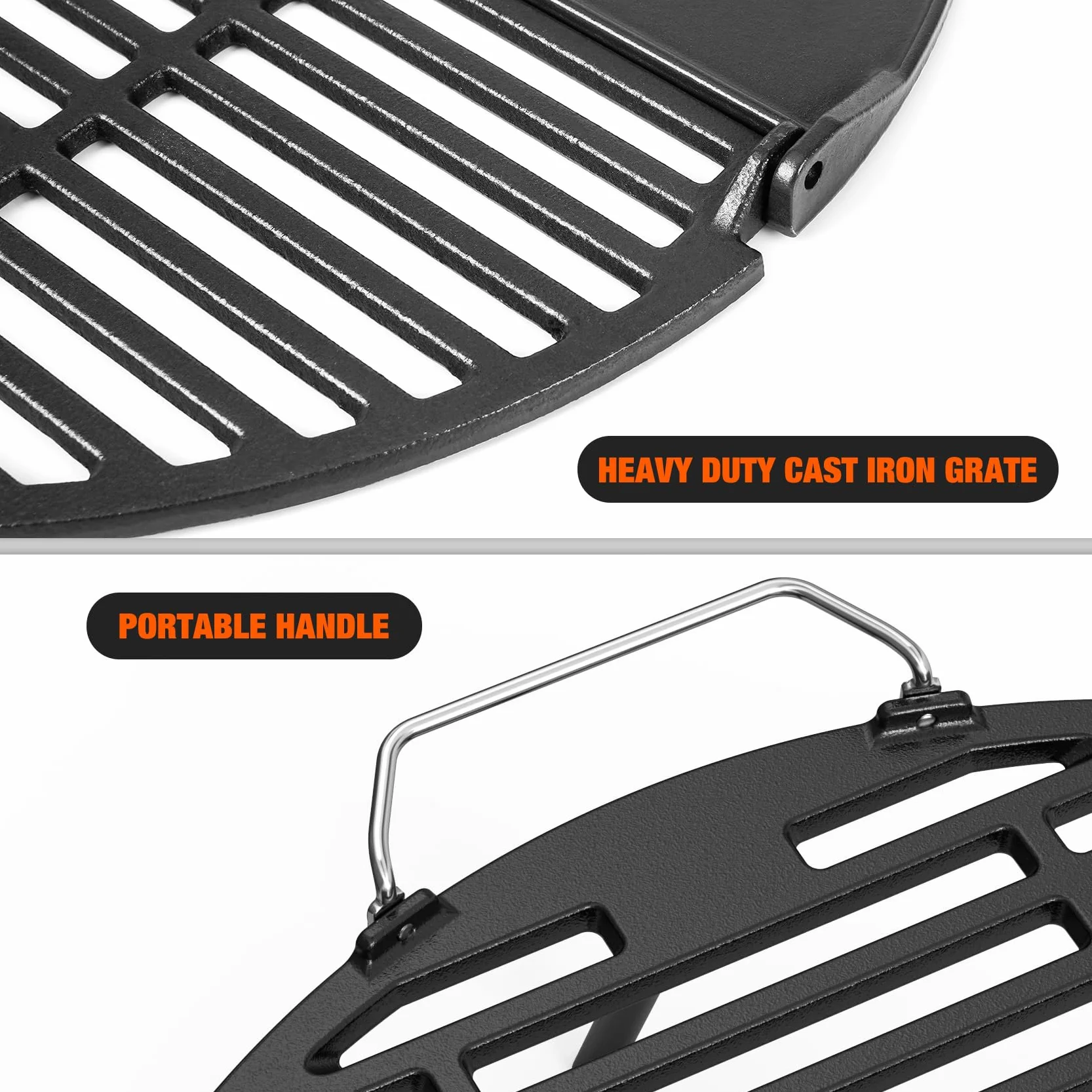 Onlyfire Żeliwna płyta grillowa Solo, bezdymny Bonfire, 49,5 cm, składany grill i płyta grillowa 2 w 1 z kubkiem tłuszczu do grilla na podwórku i na świeżym powietrzu