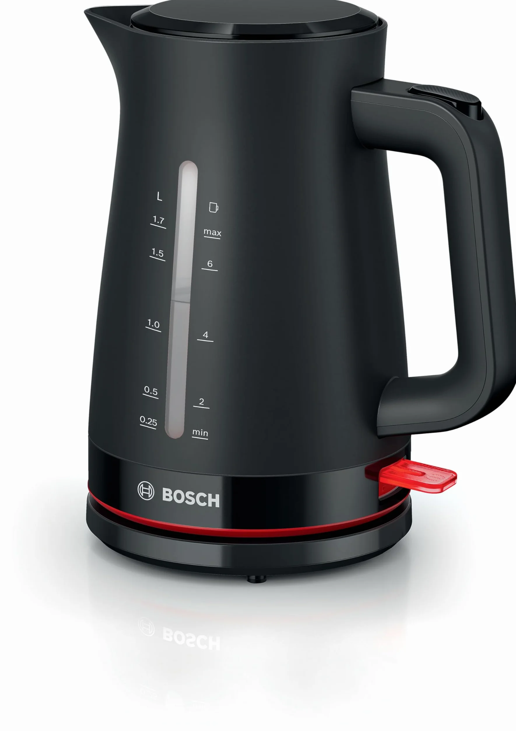 Bosch MyMoment TWK3M123 bezprzewodowy czajnik elektryczny, automatyczne wyłączanie, zabezpieczenie przed przegrzaniem, wskaźnik kubka, dwustronny wskaźnik poziomu wody, wyjmowany filtr kamienia, 1,7