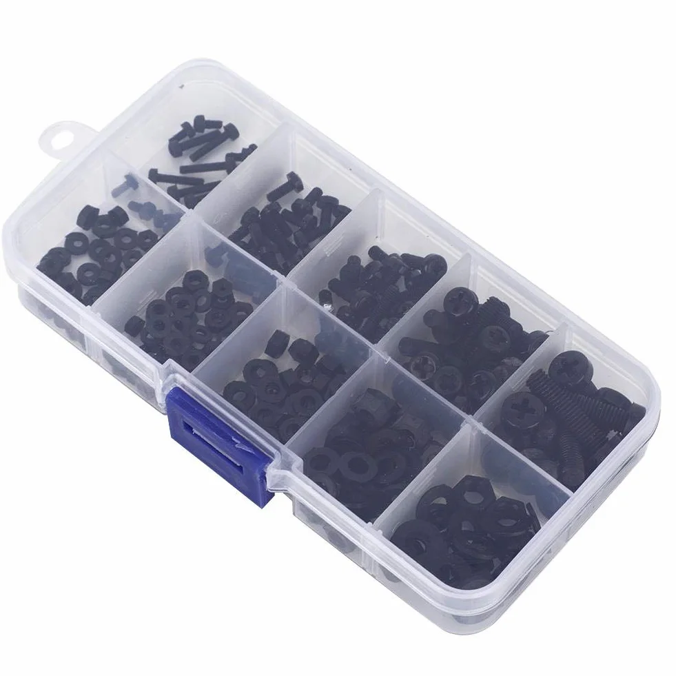 Nylon Nylon Schrauben, Multifunktions-Nylon Schraubensatz, Befestigungselemente M2 / M2.5 / M3 / M4 / M5 Industrie für Mechaniker DIY(Black 270pcs nylon screw set)