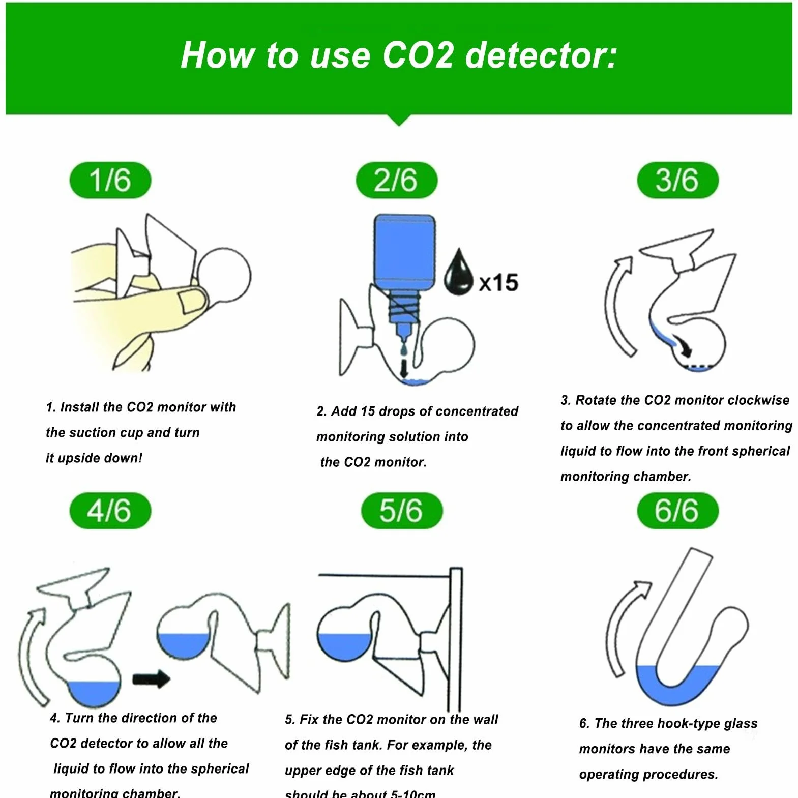 Co2 zestaw do testowania zawartości CO2 - zestaw do testowania CO2 w akwarium – zestaw do sprawdzania emisji CO2, przezroczysty zestaw do akwariów roślinnych, akwariów, systemu CO2
