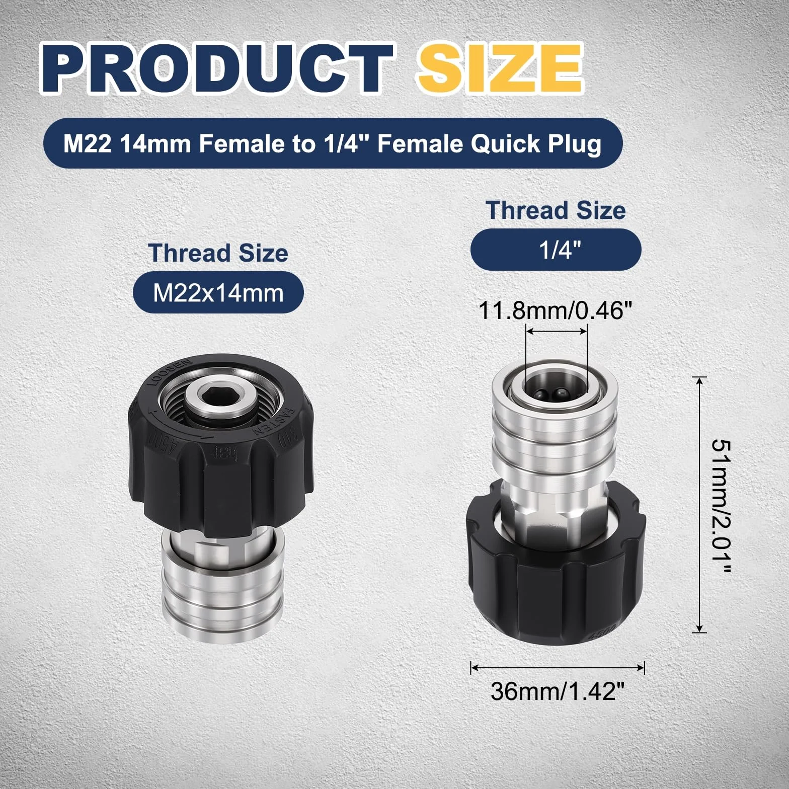QUARKZMAN Myjka wysokociśnieniowa adapter M22 14 mm wtyczka na 1/4" wtyczka szybkozłączka stal szlachetna szybkozłączka adapter obrotowy do myjki wysokociśnieniowej węża