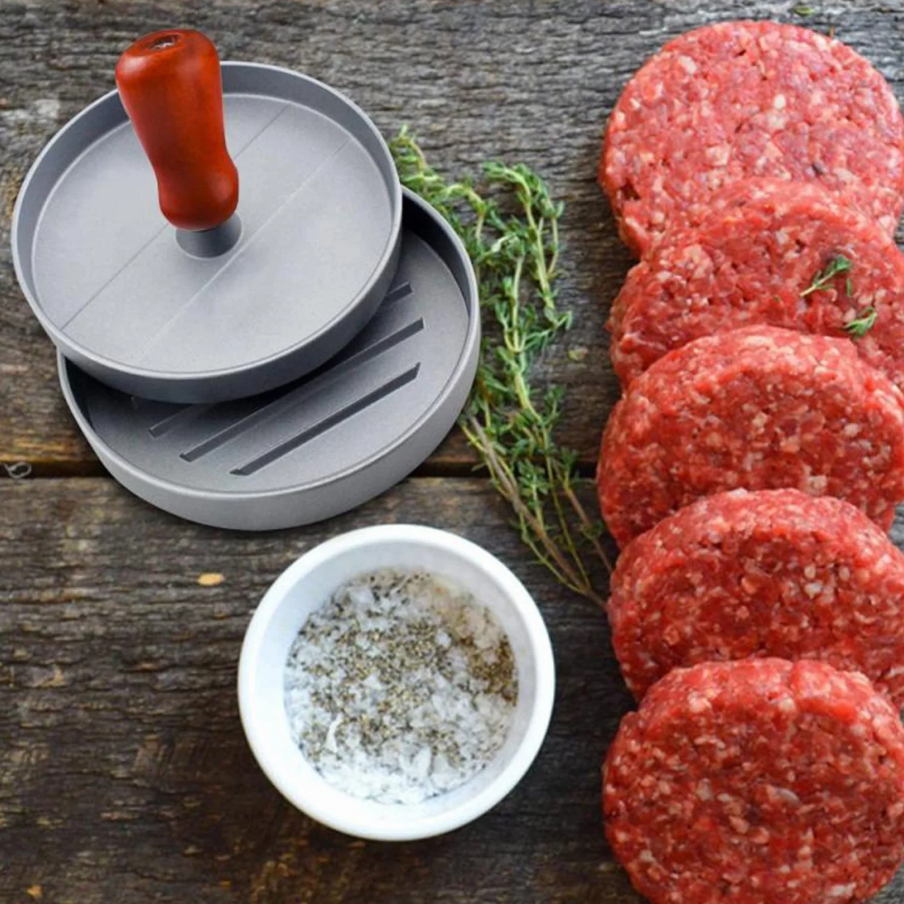 Retoo prasa do burgerów/hamburgerów, prasa do hamburgerów, prasa do burgerów na patety, do BBQ, do robienia burgerów z alu-gusu z powłoką zapobiegającą przywieraniu, wysokiej jakości prasa do mięsa